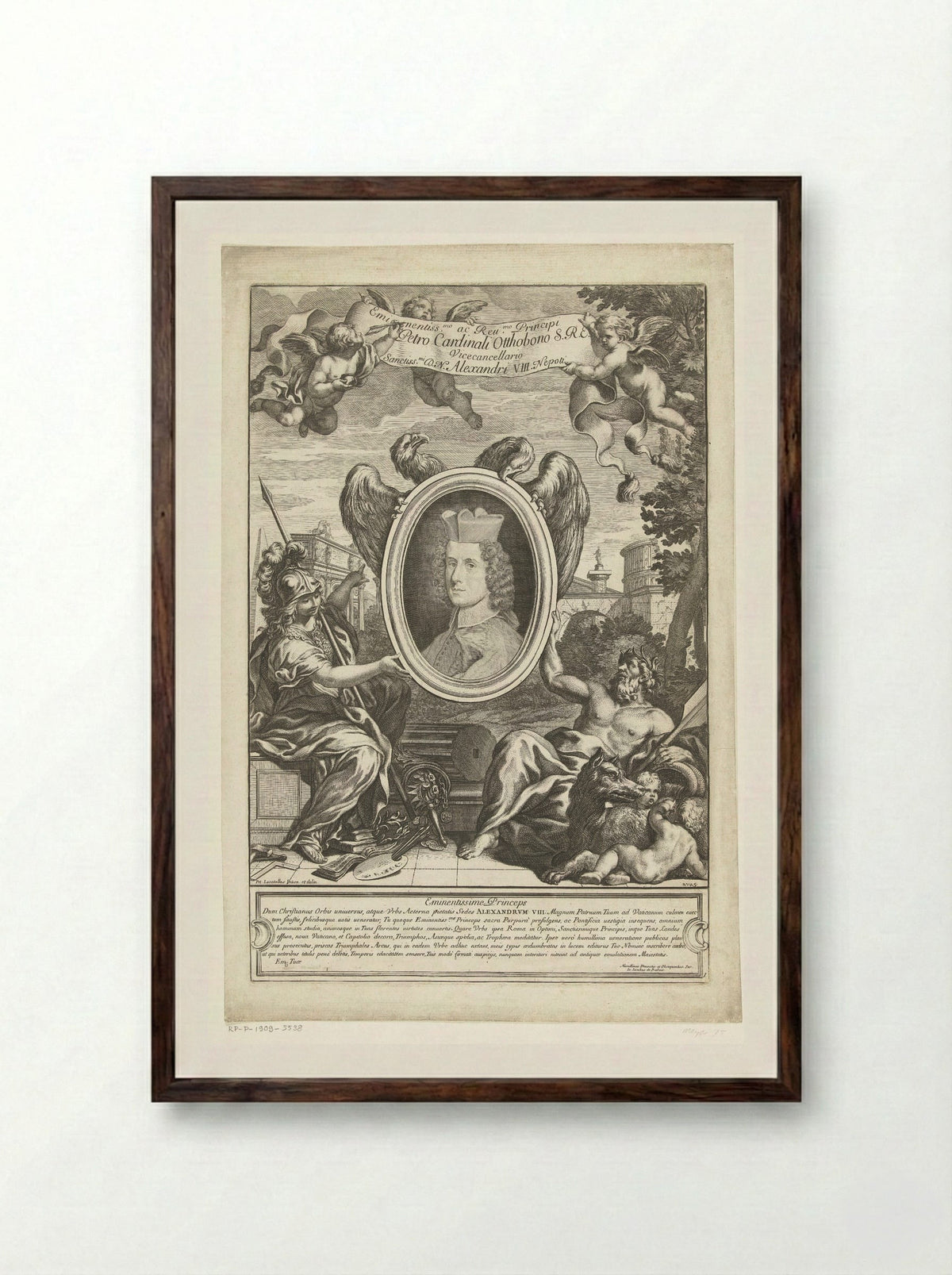 Portrait of Cardinal Pietro Ottoboni - Giovanni Giacomo de' Rossi - Framed Print Dark Wood