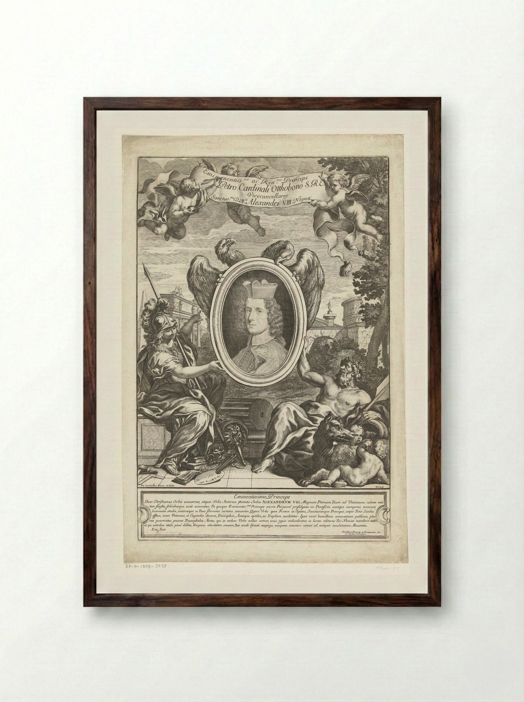 Portrait of Cardinal Pietro Ottoboni - Giovanni Giacomo de' Rossi - Framed Print Dark Wood