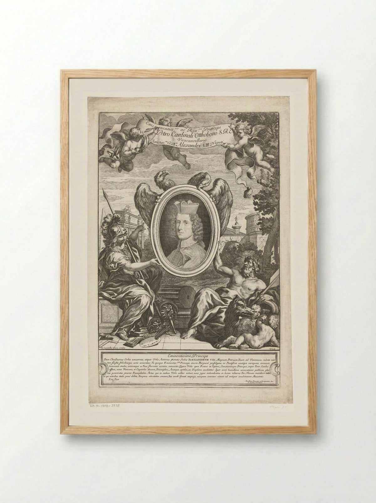 Portrait of Cardinal Pietro Ottoboni - Giovanni Giacomo de' Rossi - Framed Print Wood