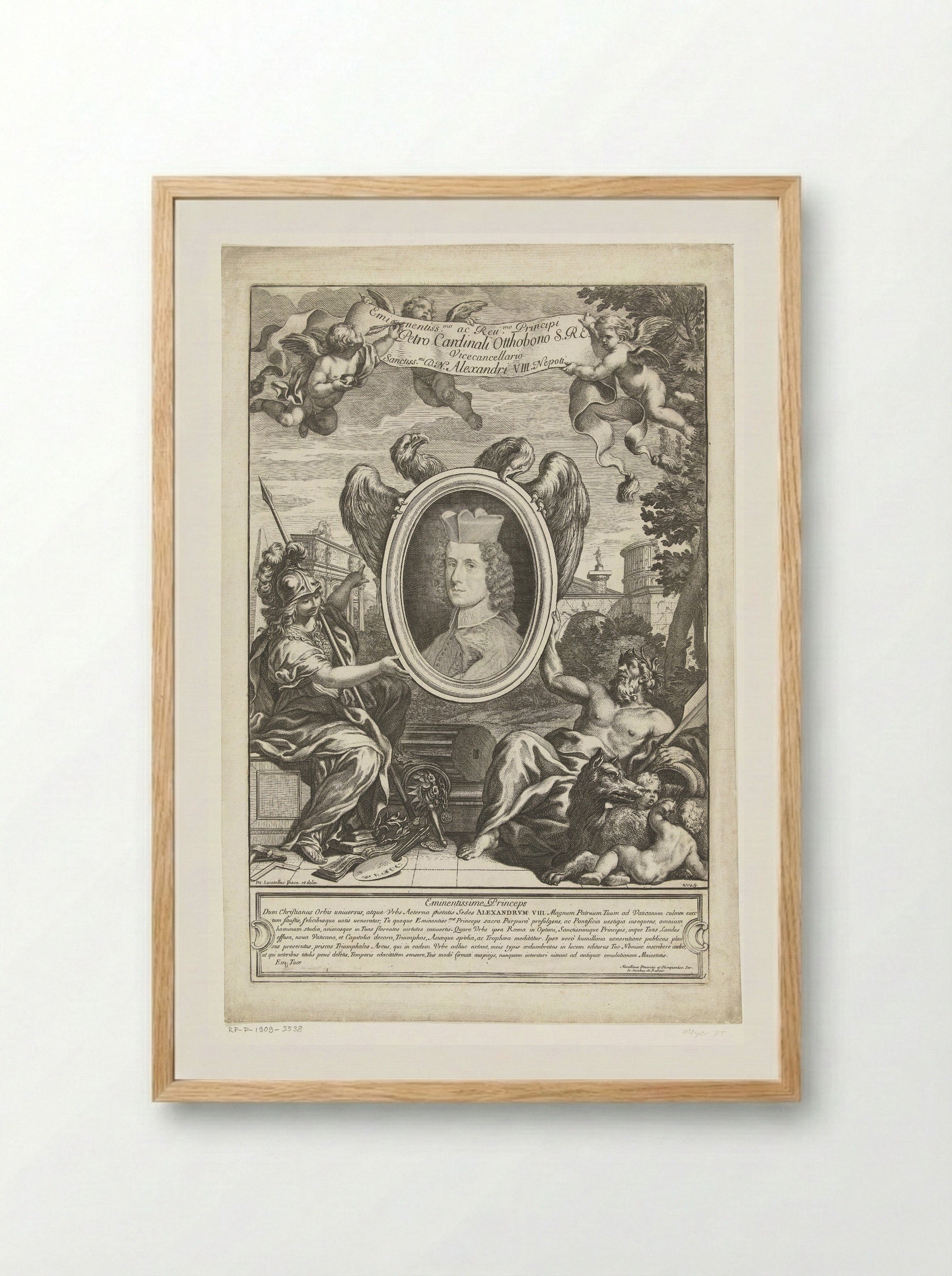 Portrait of Cardinal Pietro Ottoboni - Giovanni Giacomo de' Rossi - Framed Print Wood
