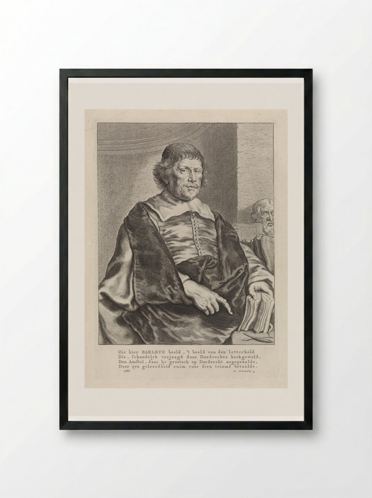 Portrait of Caspar van Baerle - Theodor Matham - Framed Print Black