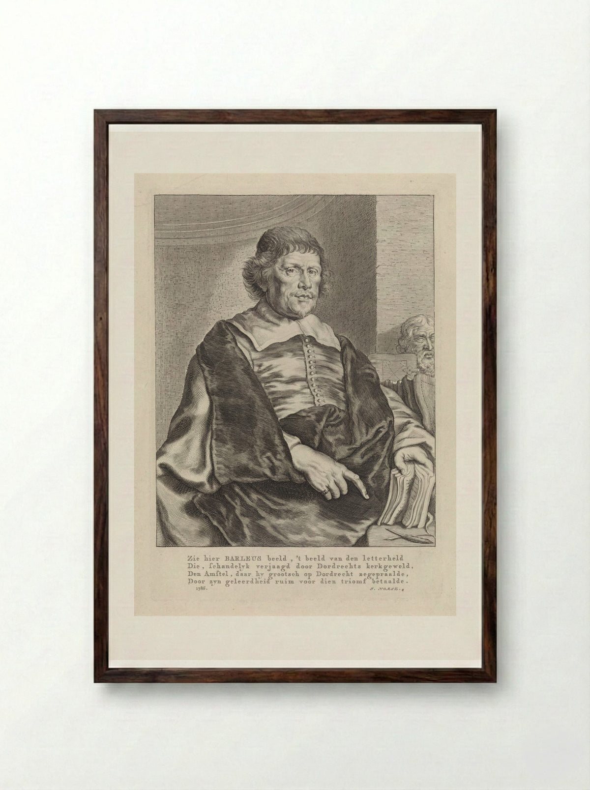 Portrait of Caspar van Baerle - Theodor Matham - Framed Print Dark Wood