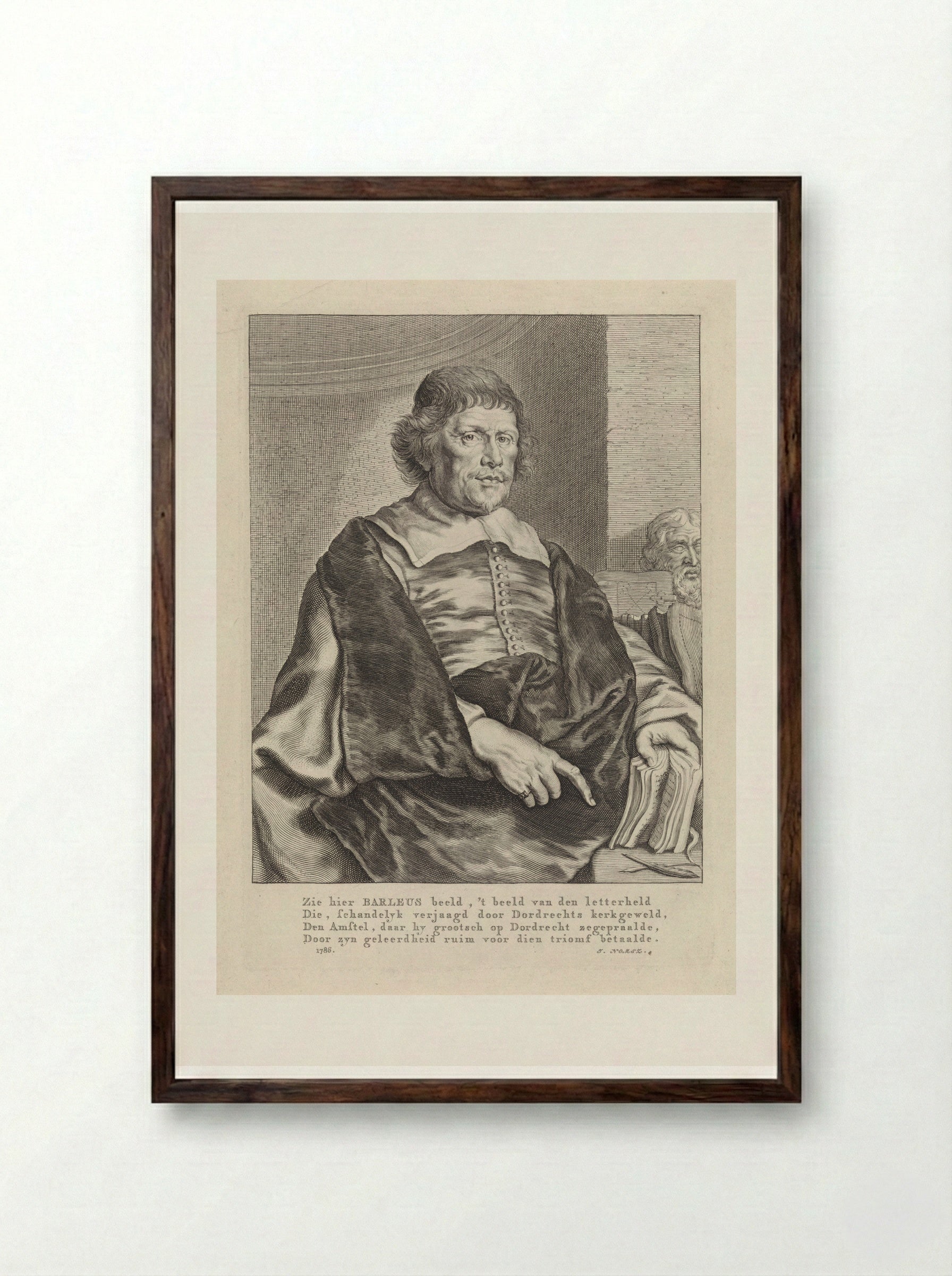 Portrait of Caspar van Baerle - Theodor Matham - Framed Print Dark Wood