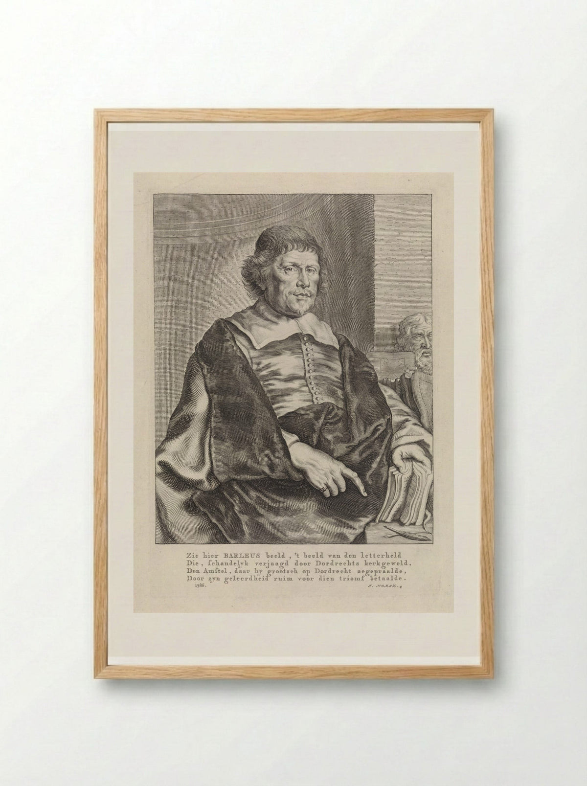 Portrait of Caspar van Baerle - Theodor Matham - Framed Print Wood