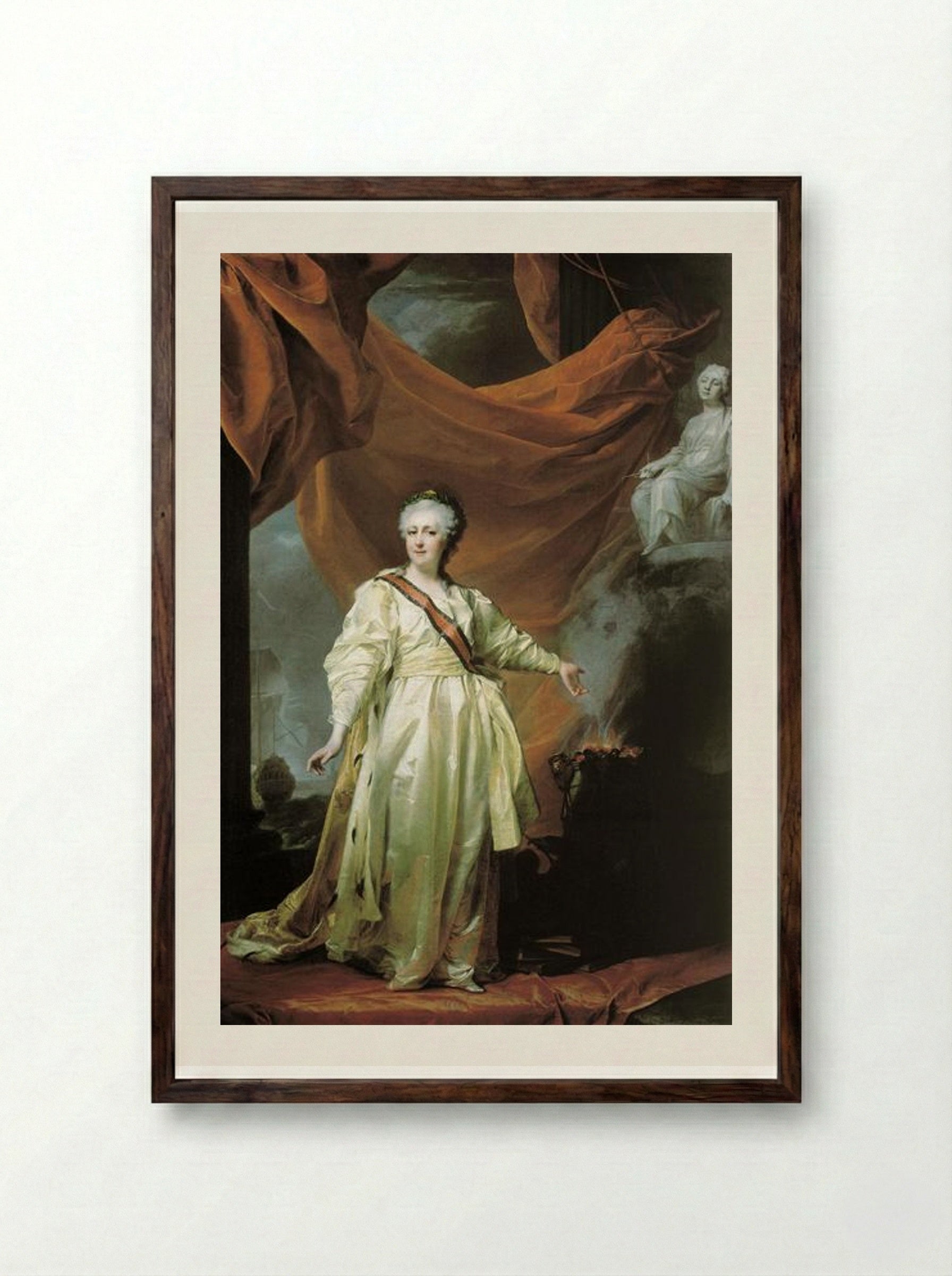 Portrait of Catherine II as Legislator in the Temple of the Goddess of Justice - Dmitry Levitzky - Framed Print Dark Wood