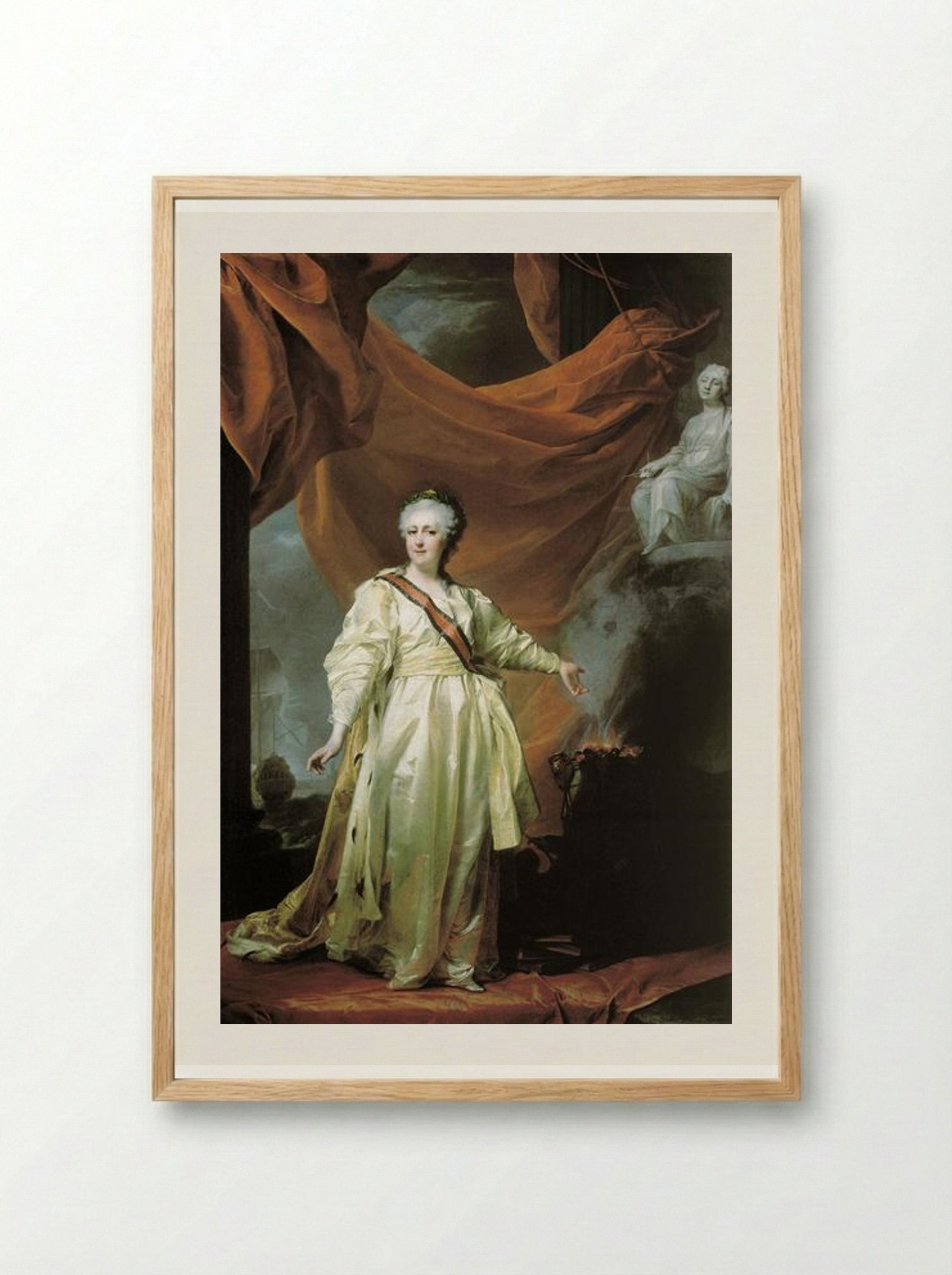 Portrait of Catherine II as Legislator in the Temple of the Goddess of Justice - Dmitry Levitzky - Framed Print Wood