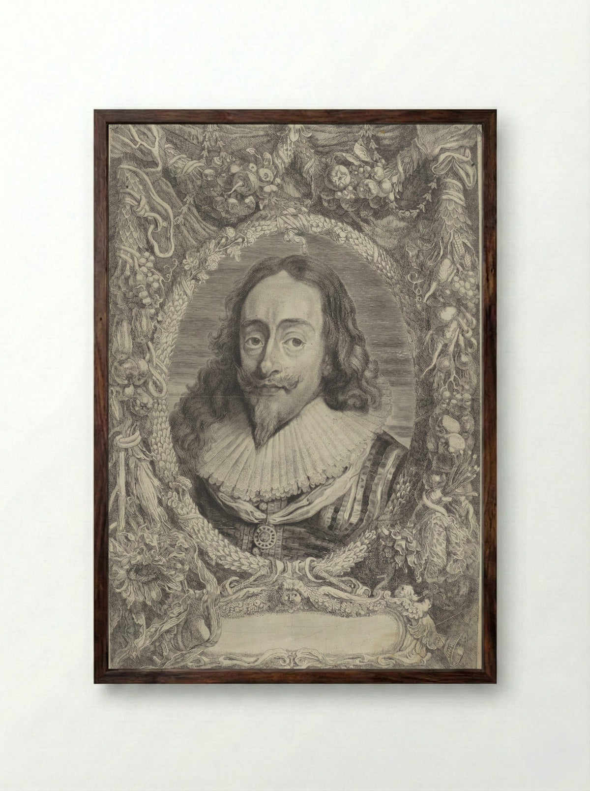 Portrait of Charles I, King of England - Jonas Suyderhoef - Framed Print Dark Wood
