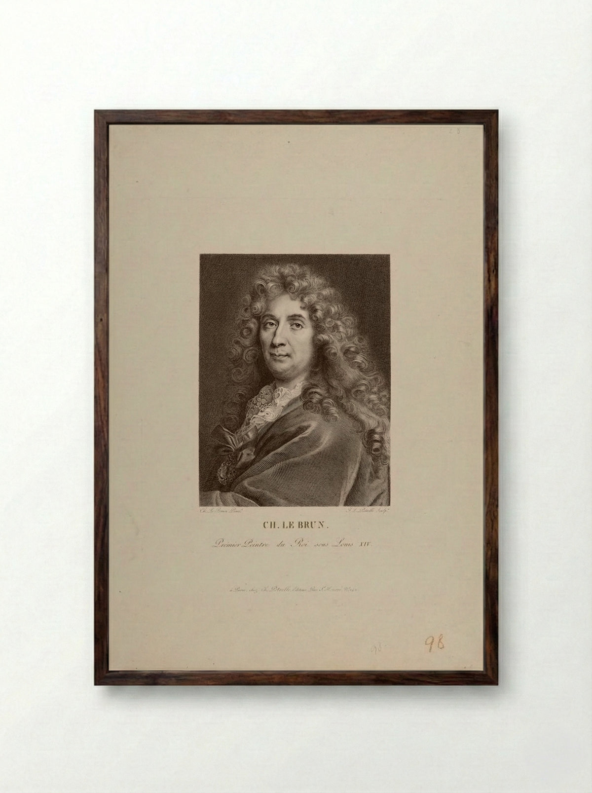 Portrait of Charles Le Brun - Jean Louis Potrelle - Framed Print Dark Wood