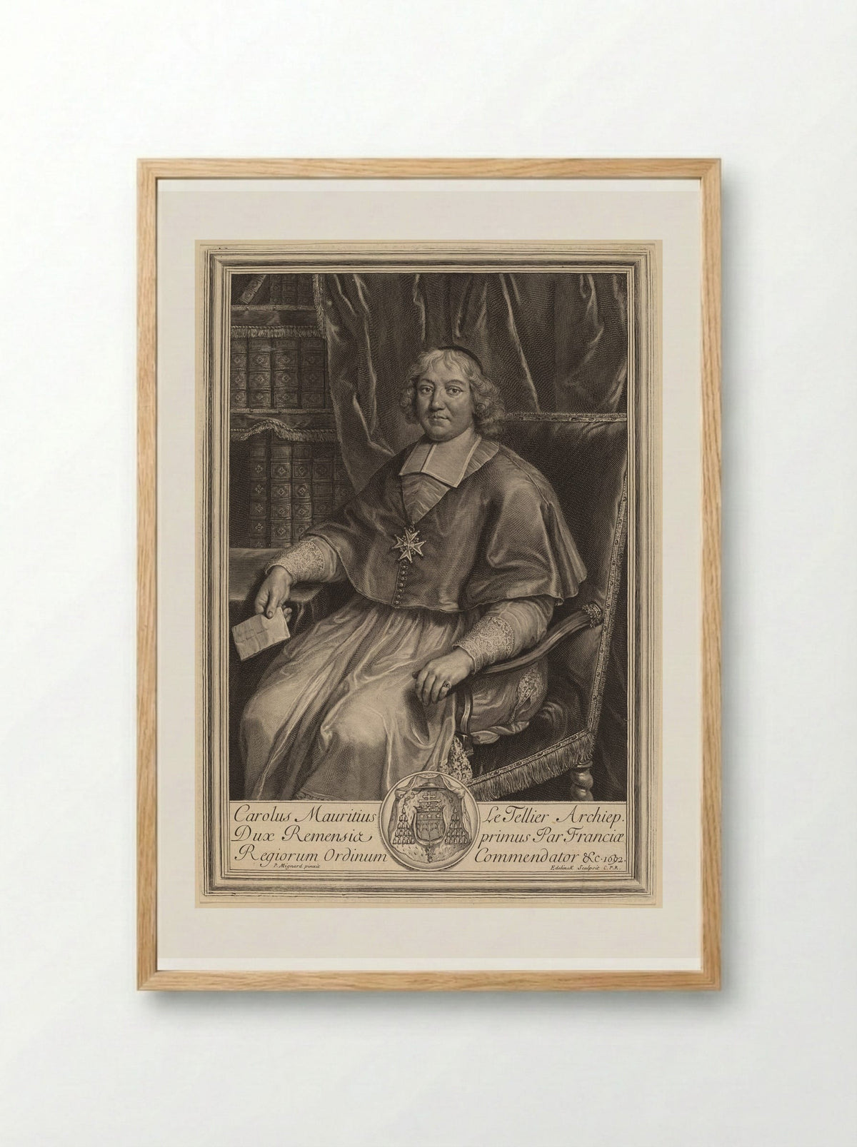 Portrait of Charles Maurice Le Tellier - Gérard Edelinck - Framed Print Wood