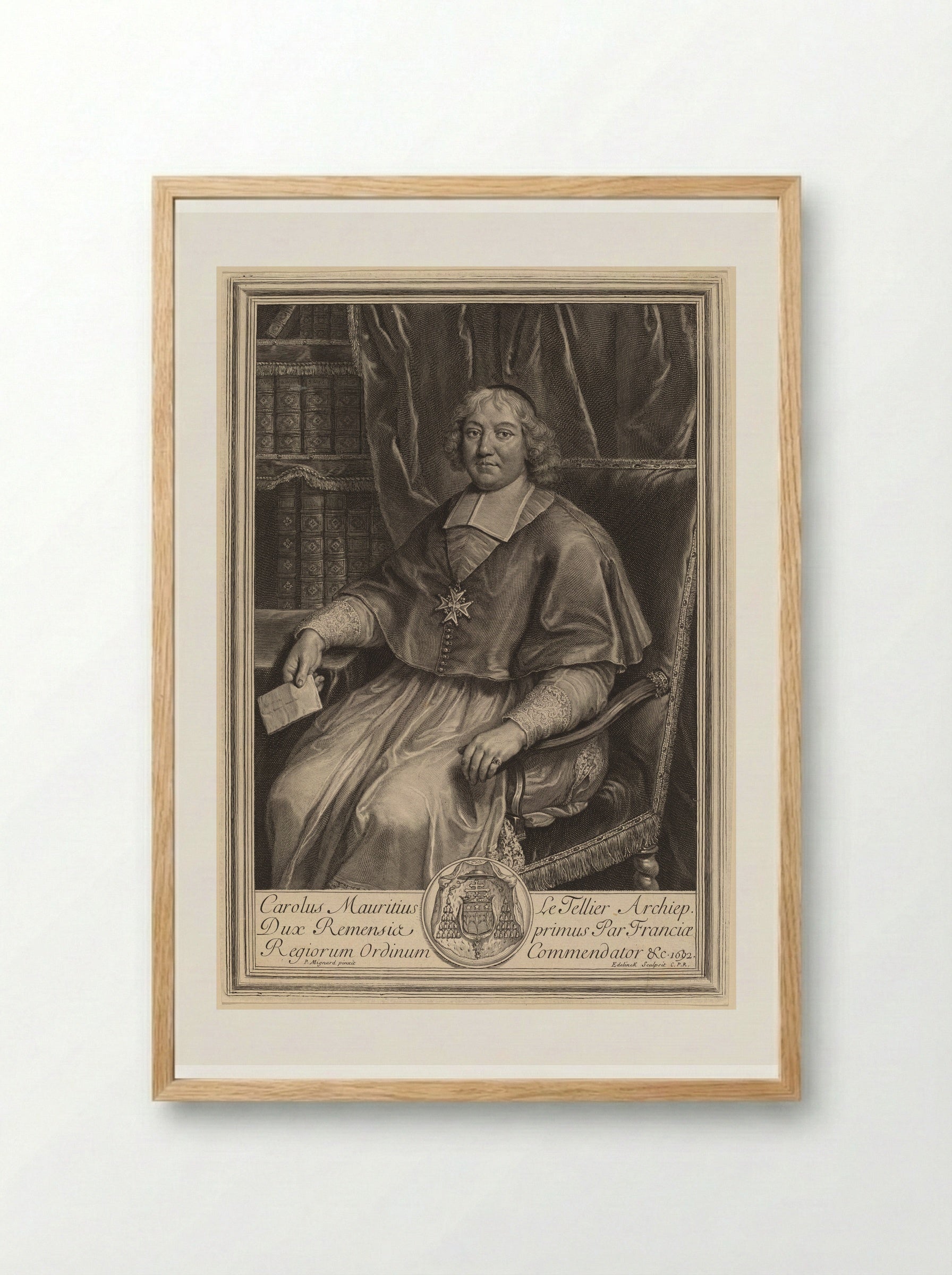 Portrait of Charles Maurice Le Tellier - Gérard Edelinck - Framed Print Wood