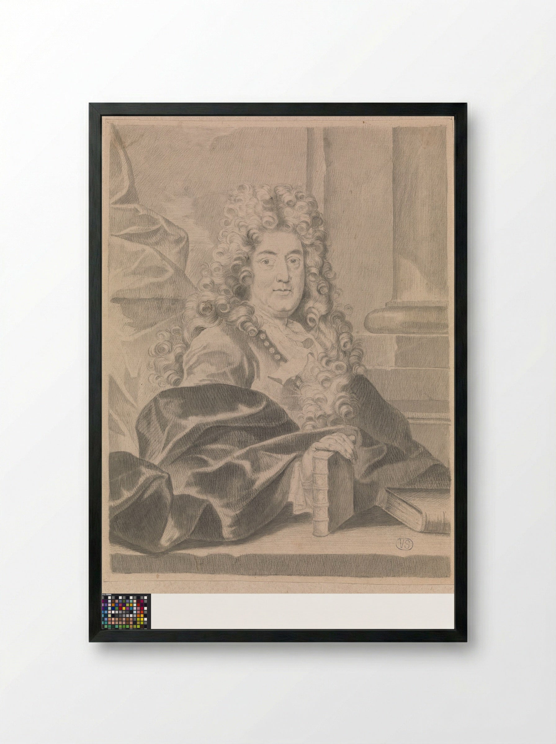 Portrait of Charles Perrault - Gérard Edelinck - Framed Print Black