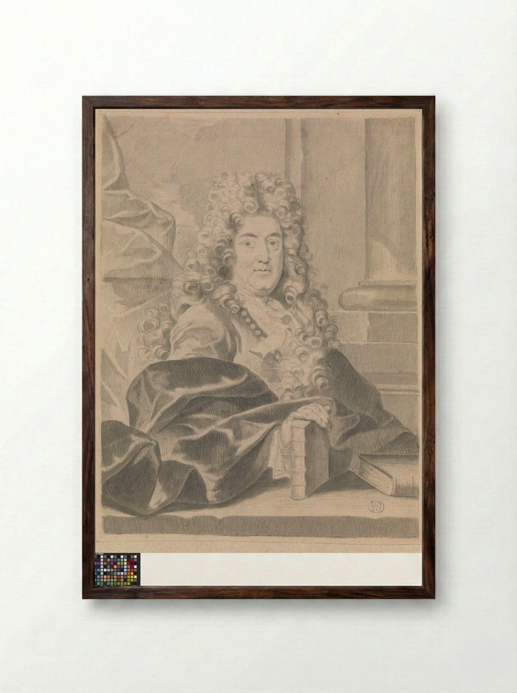Portrait of Charles Perrault - Gérard Edelinck - Framed Print Dark Wood
