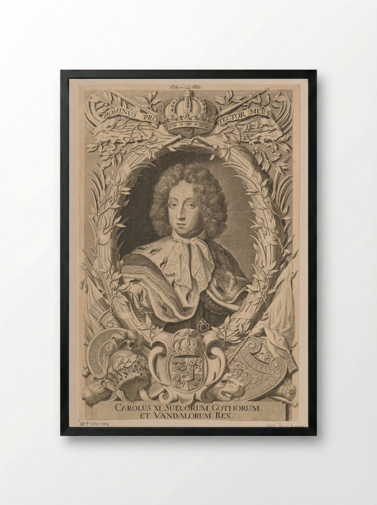 Portrait of Charles XI, King of Sweden - Samuel Blesendorf - Framed Print Black