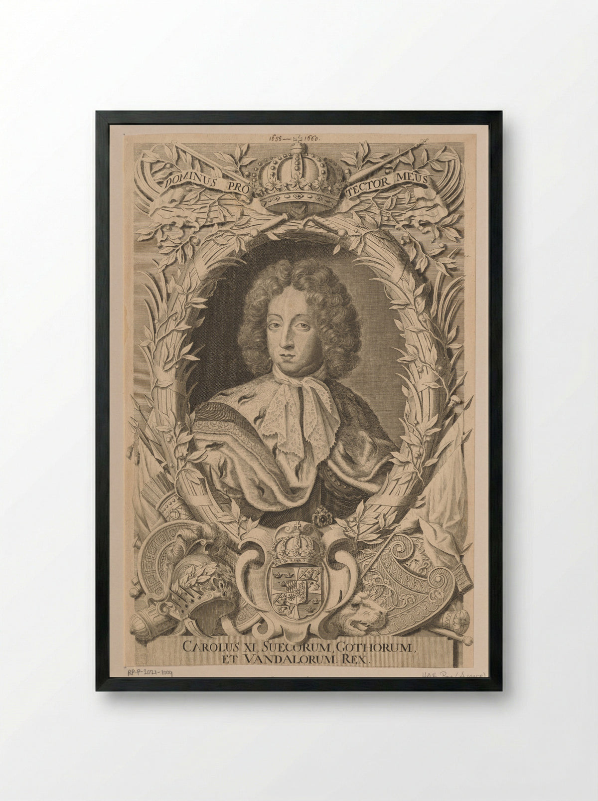 Portrait of Charles XI, King of Sweden - Samuel Blesendorf - Framed Print Black