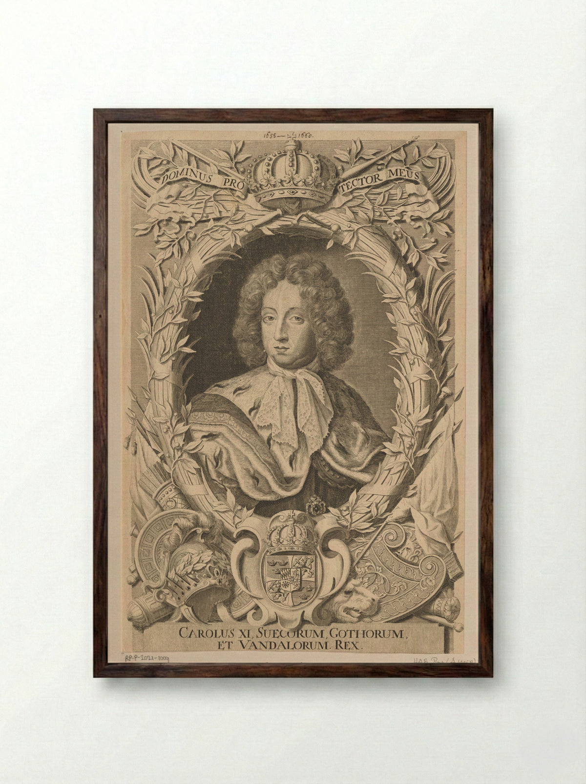 Portrait of Charles XI, King of Sweden - Samuel Blesendorf - Framed Print Dark Wood