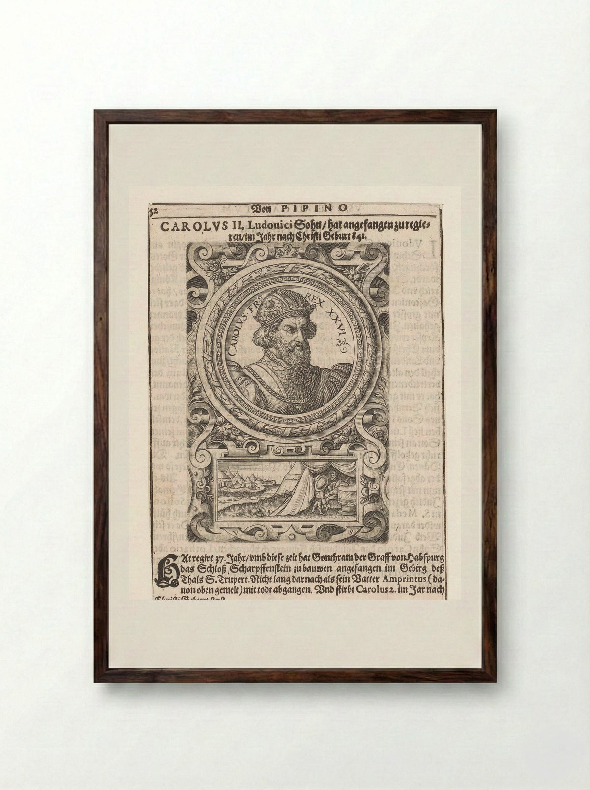 Portrait of Charles the Bald - Johann Bussemacher - Framed Print Dark Wood
