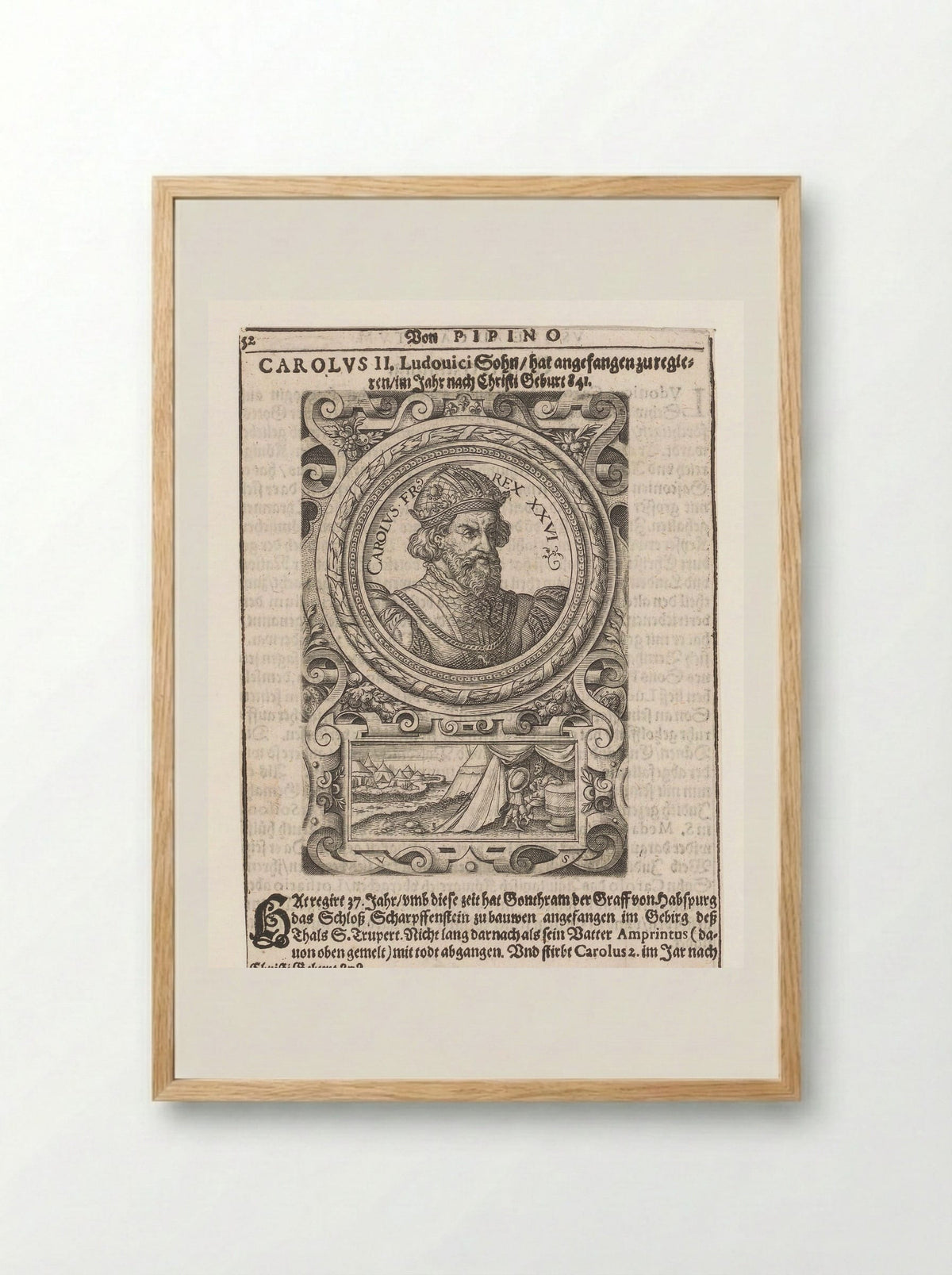 Portrait of Charles the Bald - Johann Bussemacher - Framed Print Wood