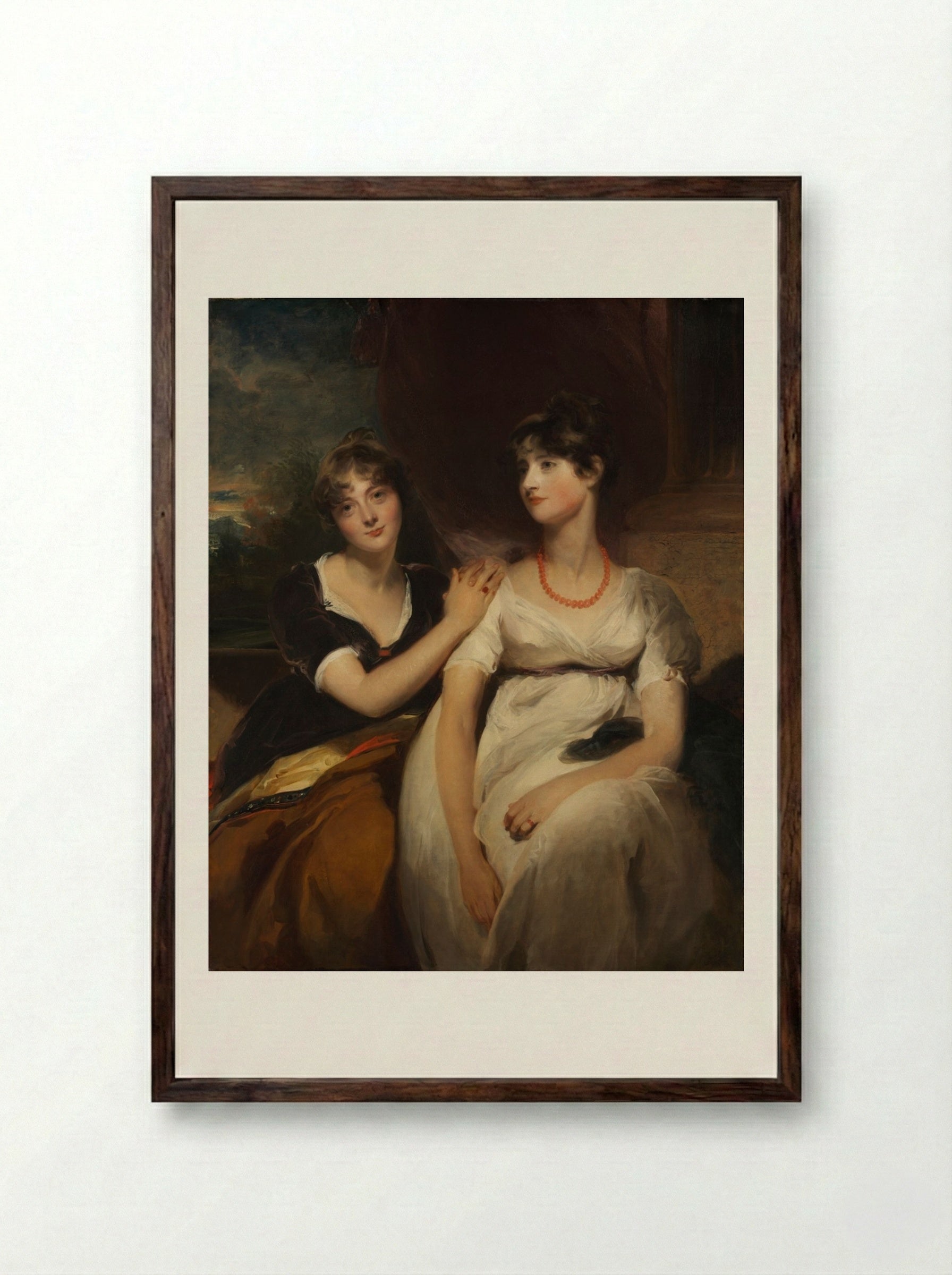 Portrait of Charlotte and Sarah Carteret-Hardy - Sir Thomas Lawrence - Framed Print Dark Wood