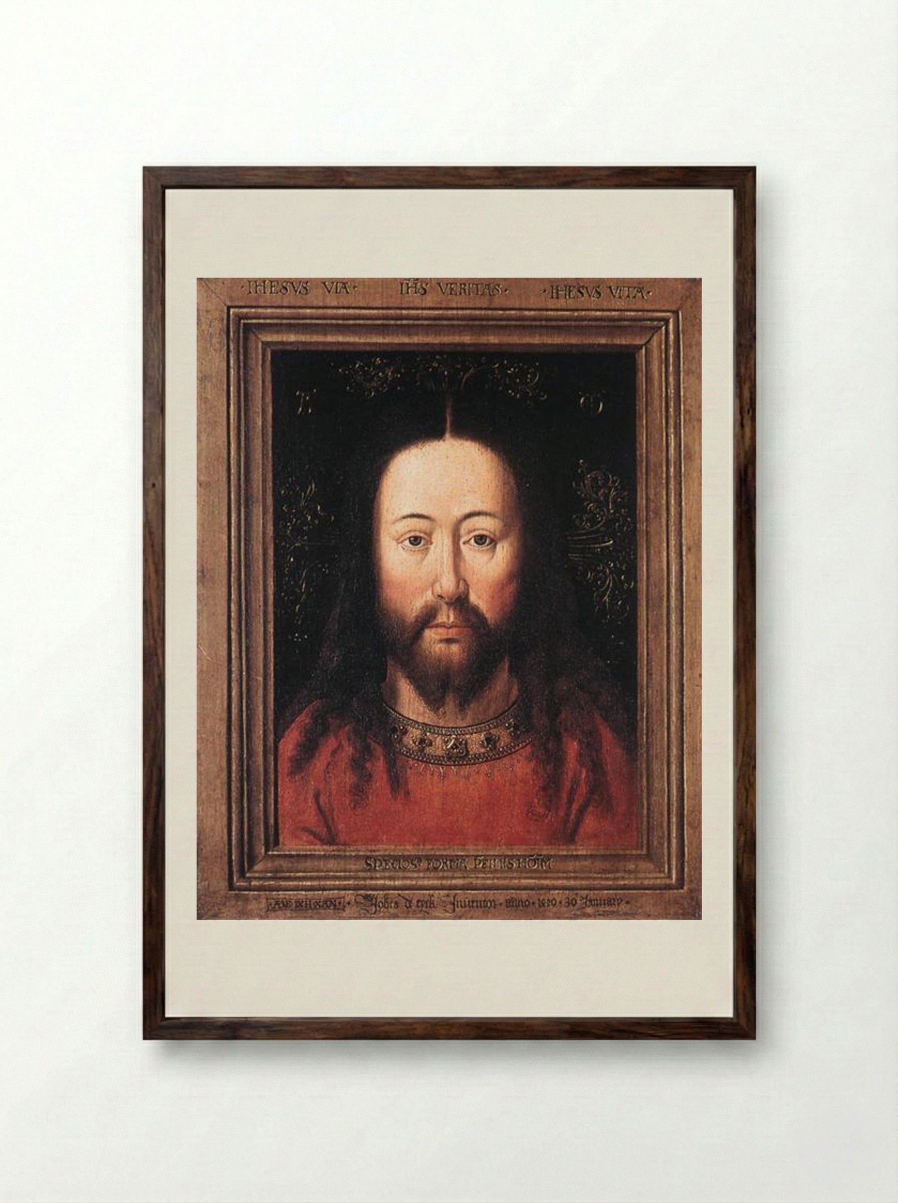 Portrait of Christ - Jan van Eyck - Framed Print Dark Wood