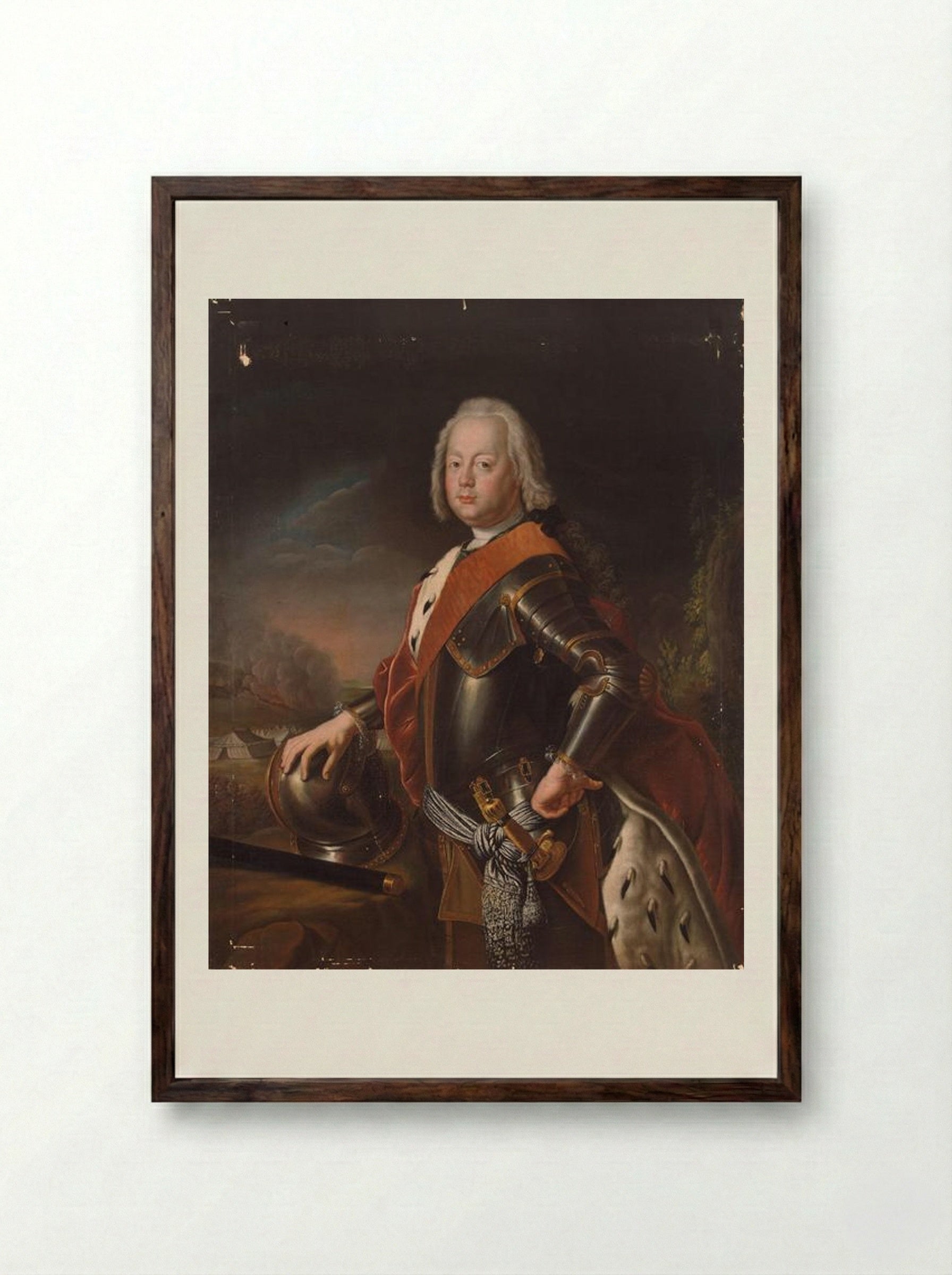 Portrait of Christian August, Prince of Anhalt-Zerbst - Antoine Pesne - Framed Print Dark Wood