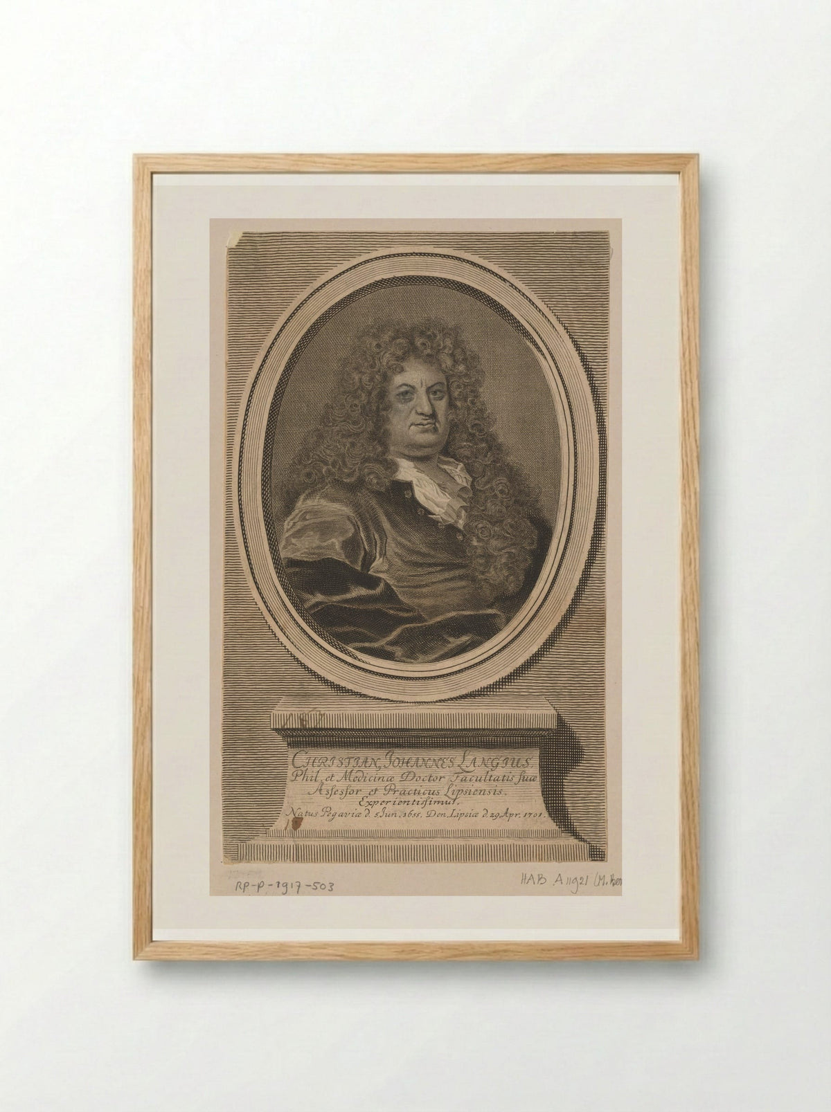 Portrait of Christian Johannes Langius - Johann Martin Bernigeroth - Framed Print Wood