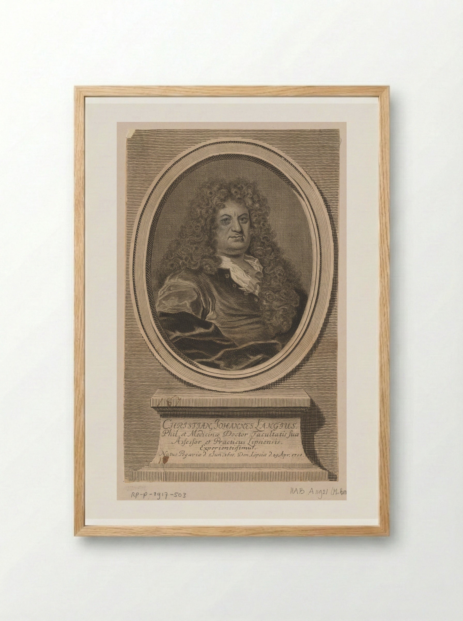 Portrait of Christian Johannes Langius - Johann Martin Bernigeroth - Framed Print Wood