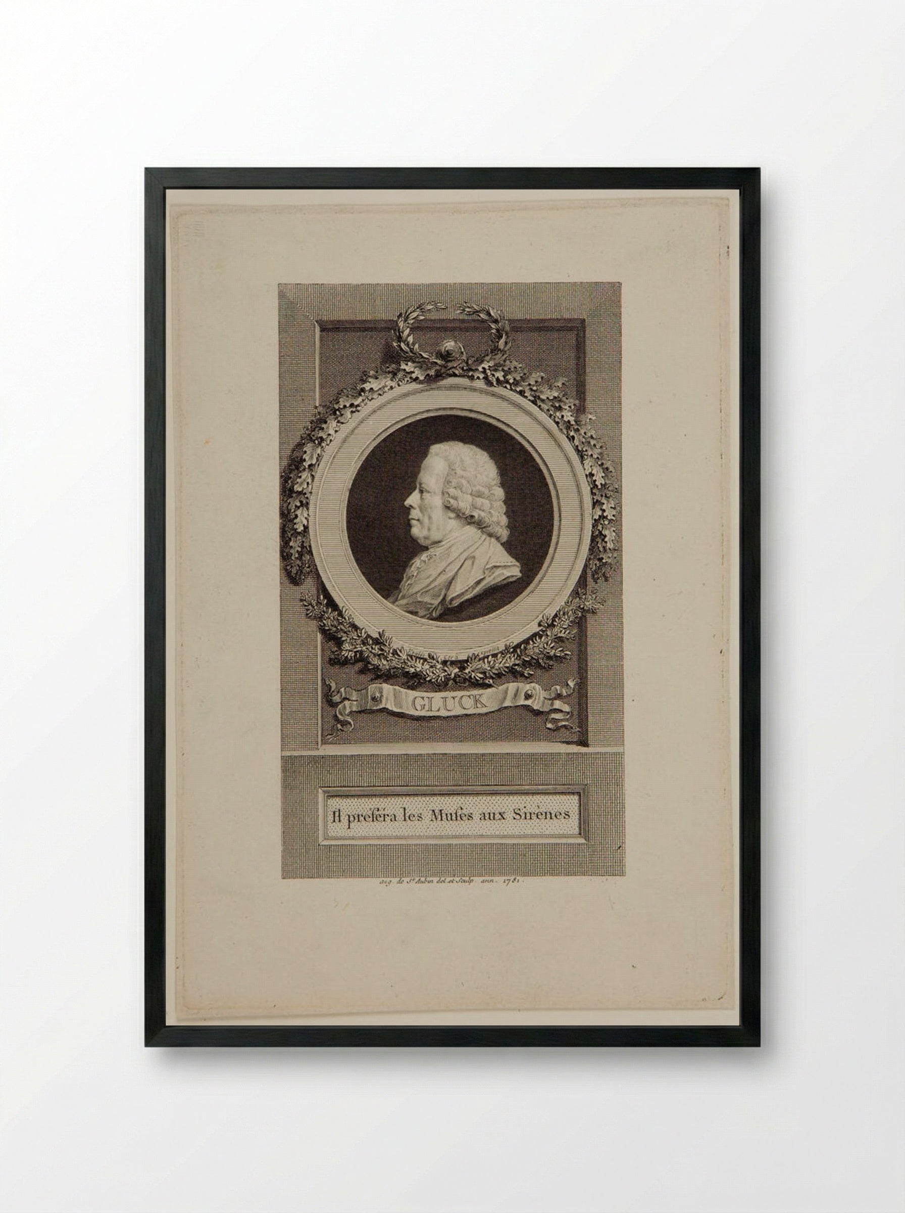 Portrait of Christoph Willibald Gluck - Augustin de Saint-Aubin - Framed Print Black
