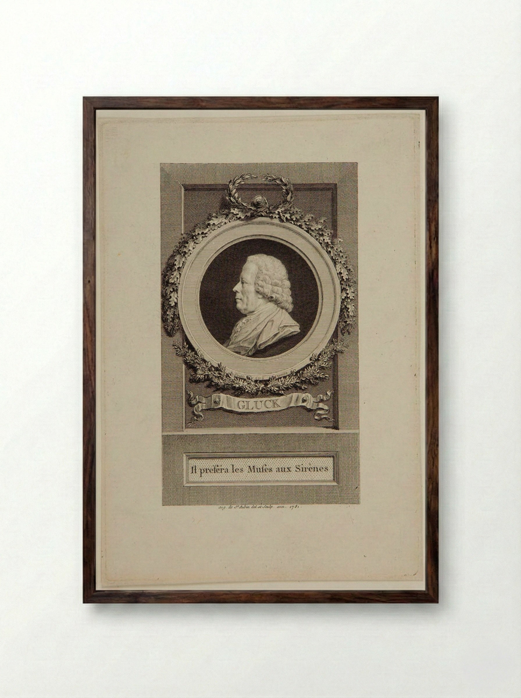 Portrait of Christoph Willibald Gluck - Augustin de Saint-Aubin - Framed Print Dark Wood