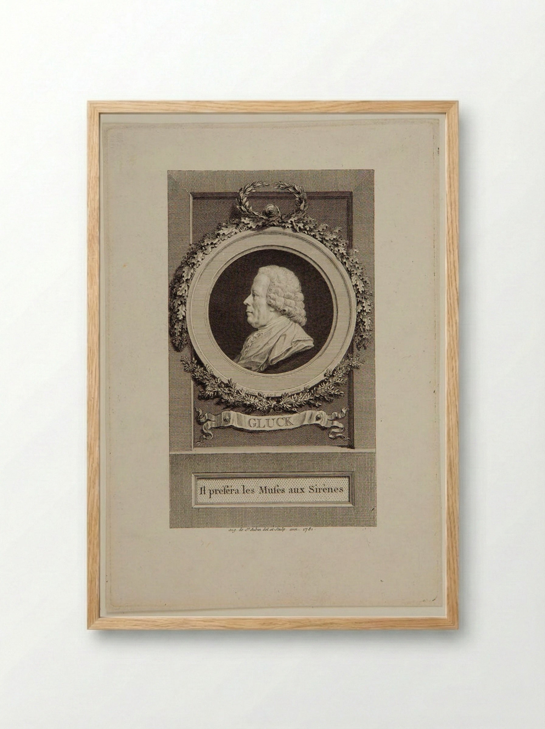 Portrait of Christoph Willibald Gluck - Augustin de Saint-Aubin - Framed Print Wood