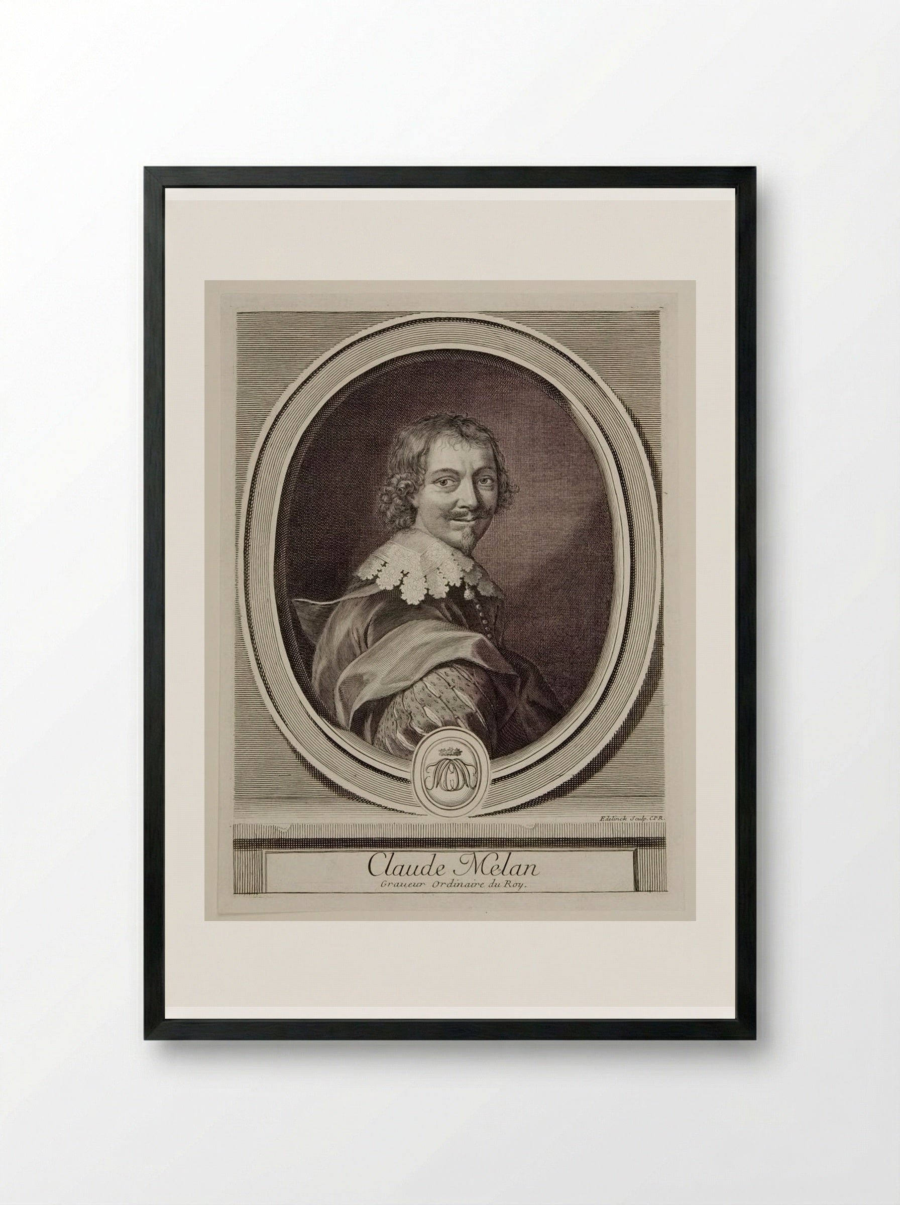 Portrait of Claude Mellan - Gérard Edelinck - Framed Print Black