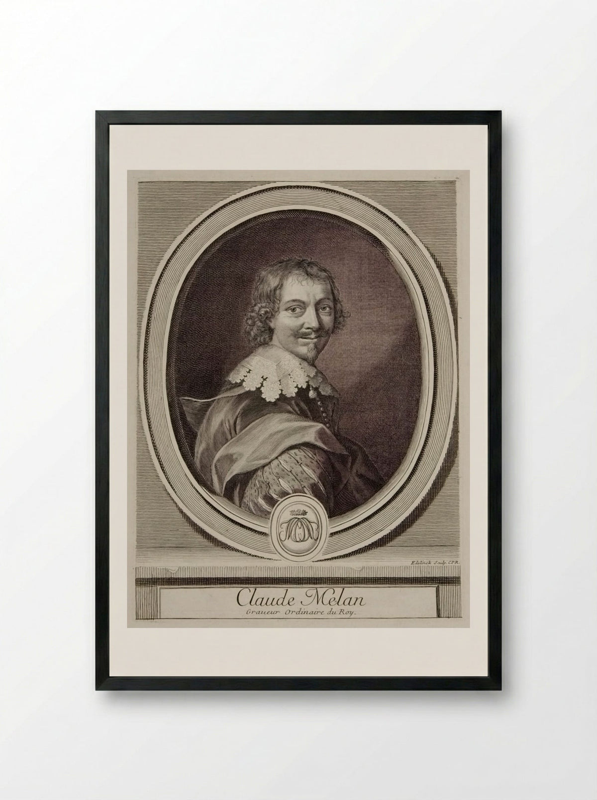 Portrait of Claude Mellan - Gérard Edelinck - Framed Print Black
