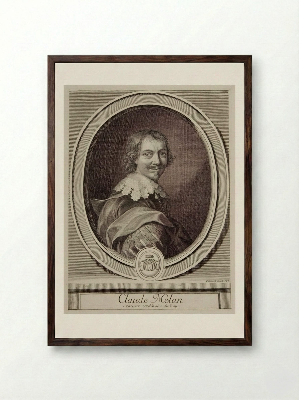 Portrait of Claude Mellan - Gérard Edelinck - Framed Print Dark Wood