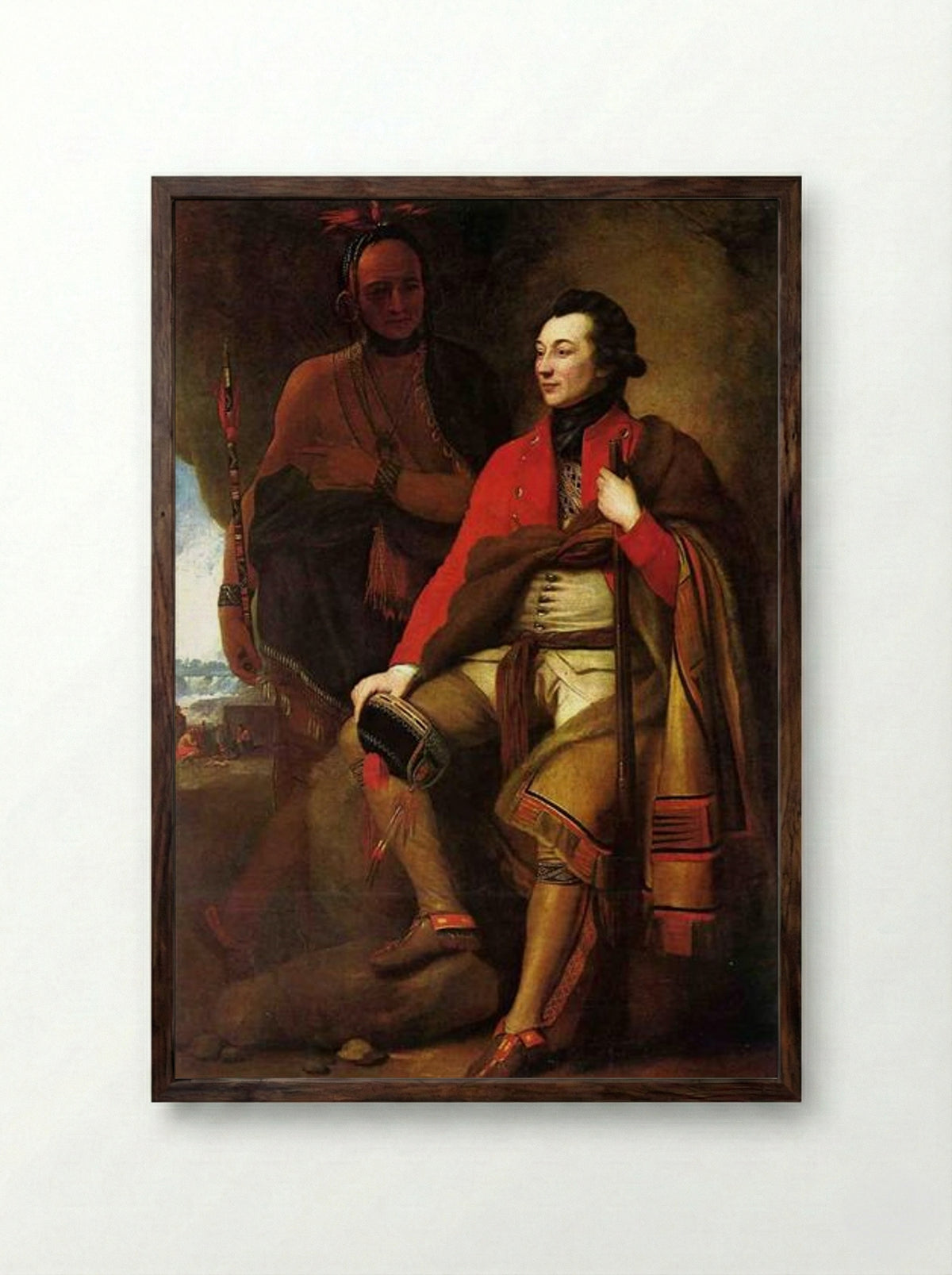 Portrait of Colonel Guy Johnson and Karonghyontye - Benjamin West - Framed Print Dark Wood