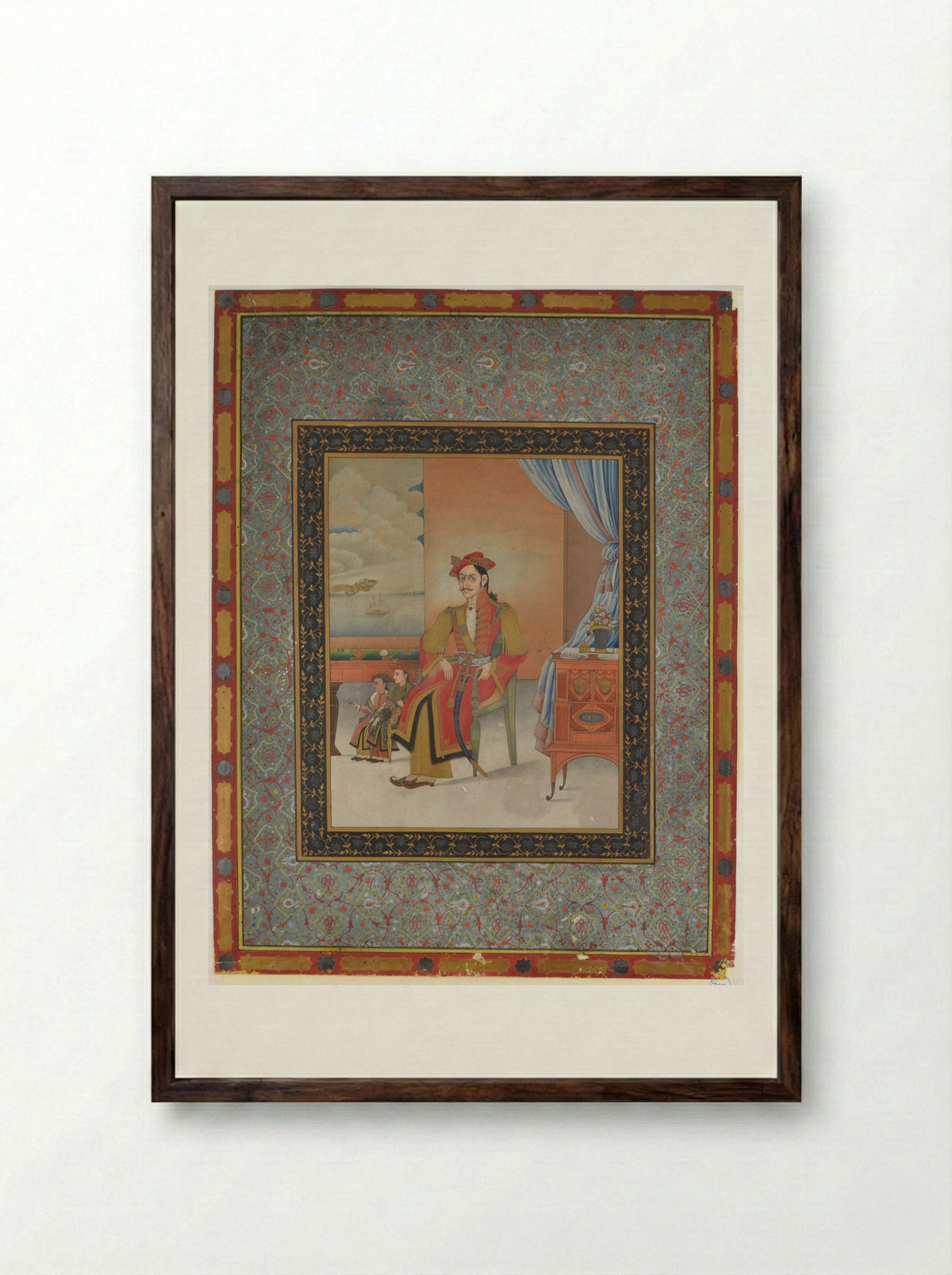 Portrait of Colonel Ranabir Singh Thapa - Bhajuman Chitrkar - Framed Print Dark Wood