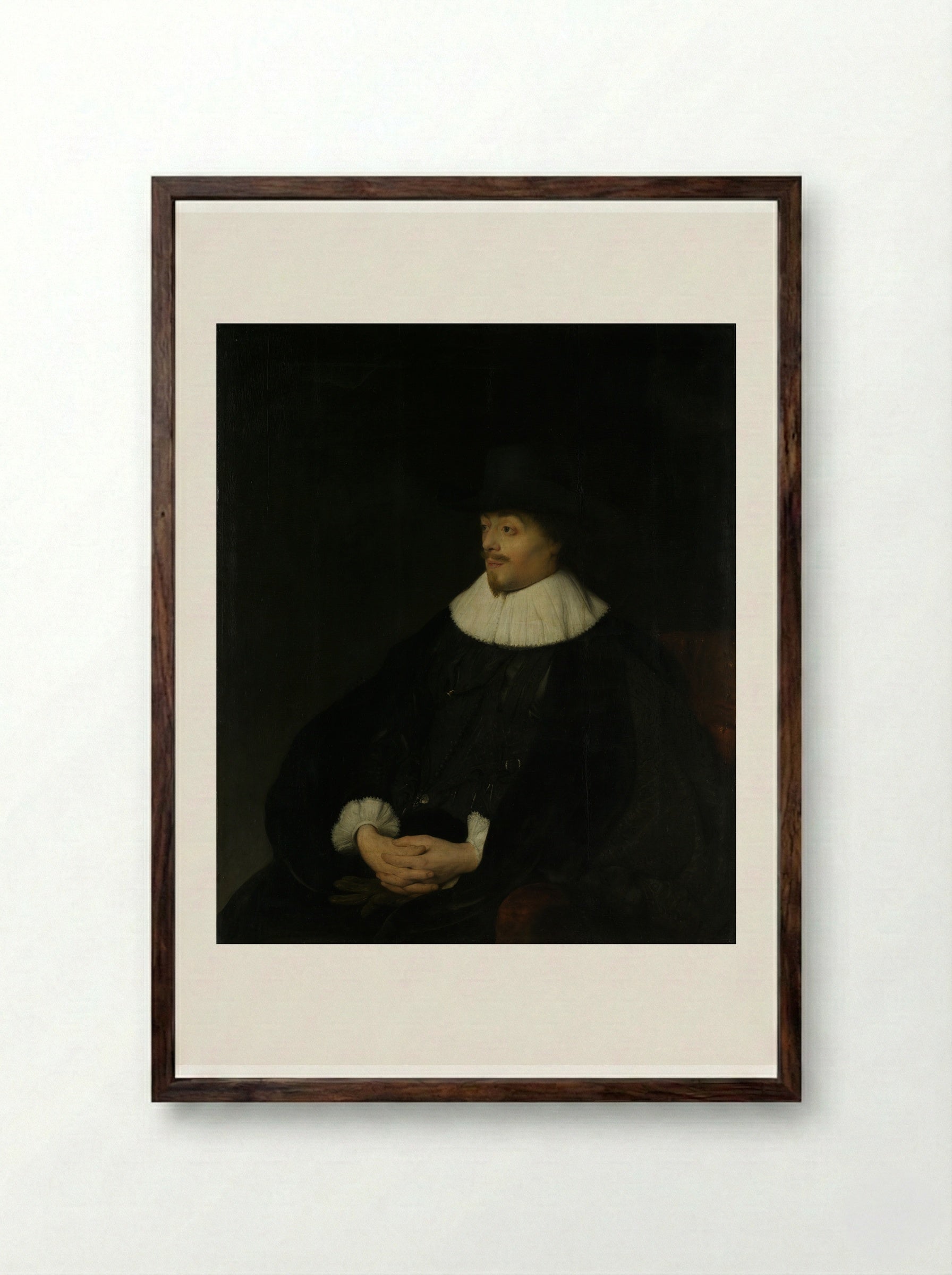 Portrait of Constantijn Huygens - Jan Lievens - Framed Print Dark Wood