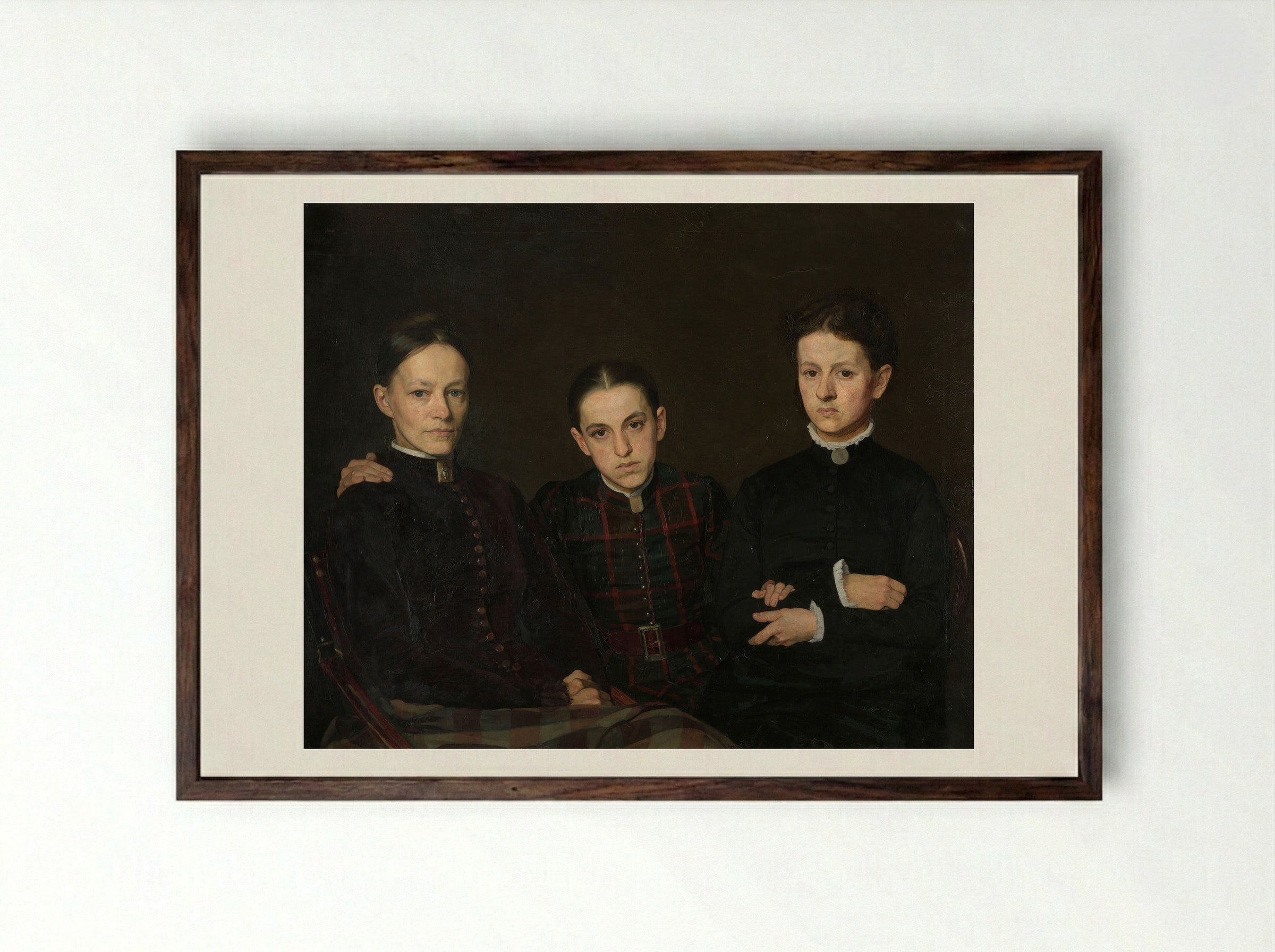 Portrait of Cornelia, Clara and Johanna Veth - Jan Veth - Framed Print Dark Wood
