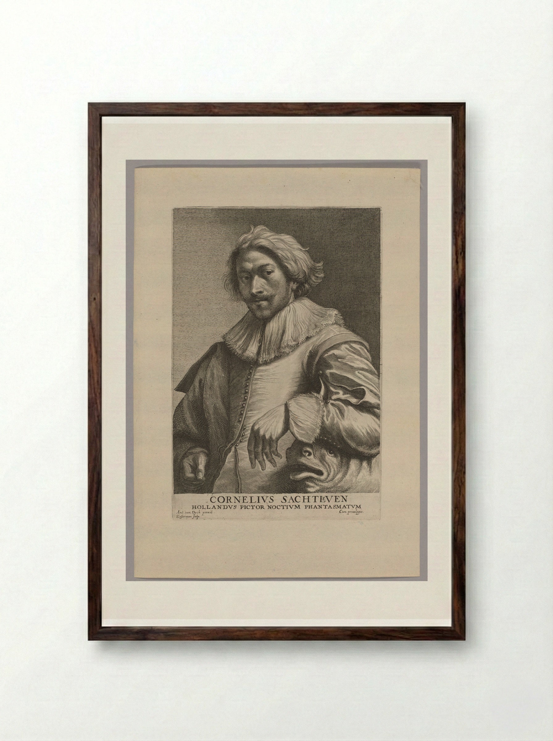 Portrait of Cornelis Saftleven - Lucas Vorsterman I - Framed Print Dark Wood