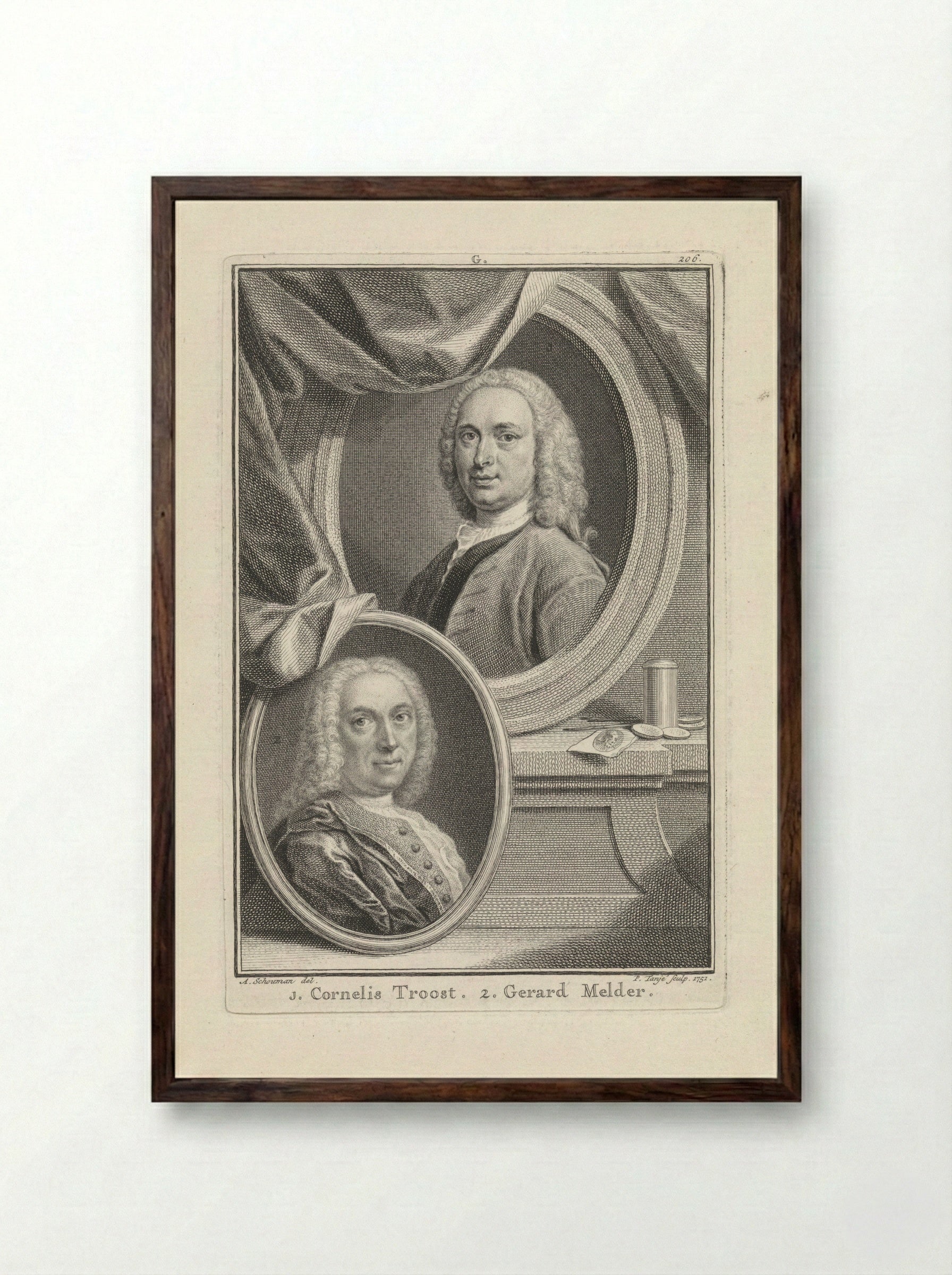 Portrait of Cornelis Troost and Gerard Melder - Pieter Tanjé - Framed Print Dark Wood