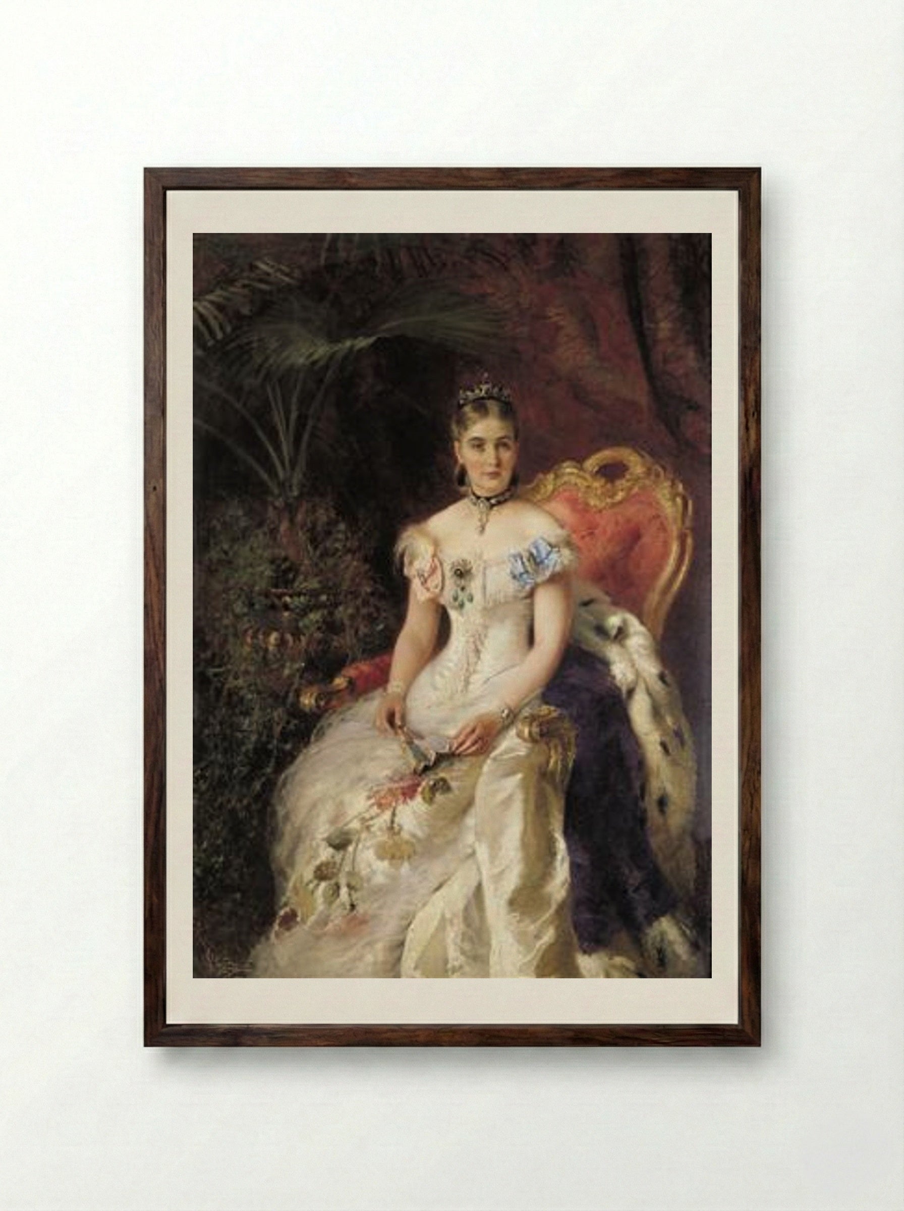Portrait of Countess Maria Mikhailovna Volkonskaya - Konstantin Makovsky - Framed Print Dark Wood