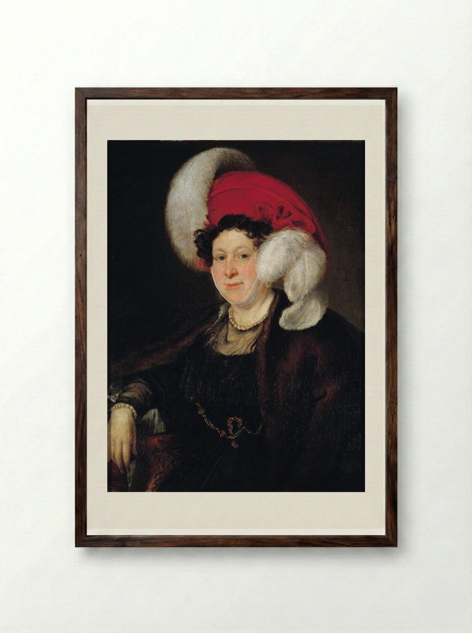 Portrait of Countess N. A. Zubova - Vasily Tropinin - Framed Print Dark Wood