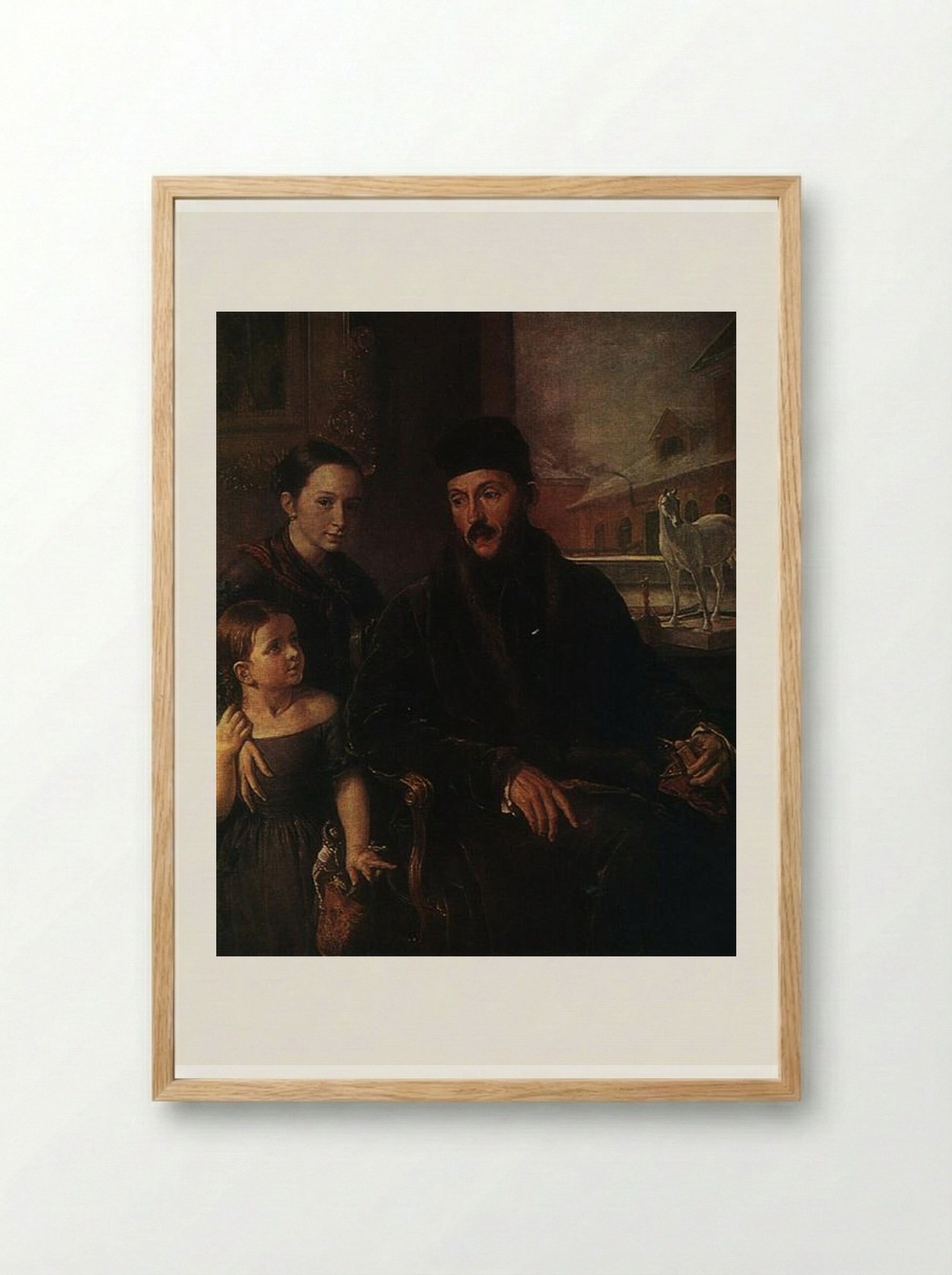 Portrait of D. P. Voyeikov with His Daughter and the Governess Miss Sorock - Vasily Tropinin - Framed Print Wood