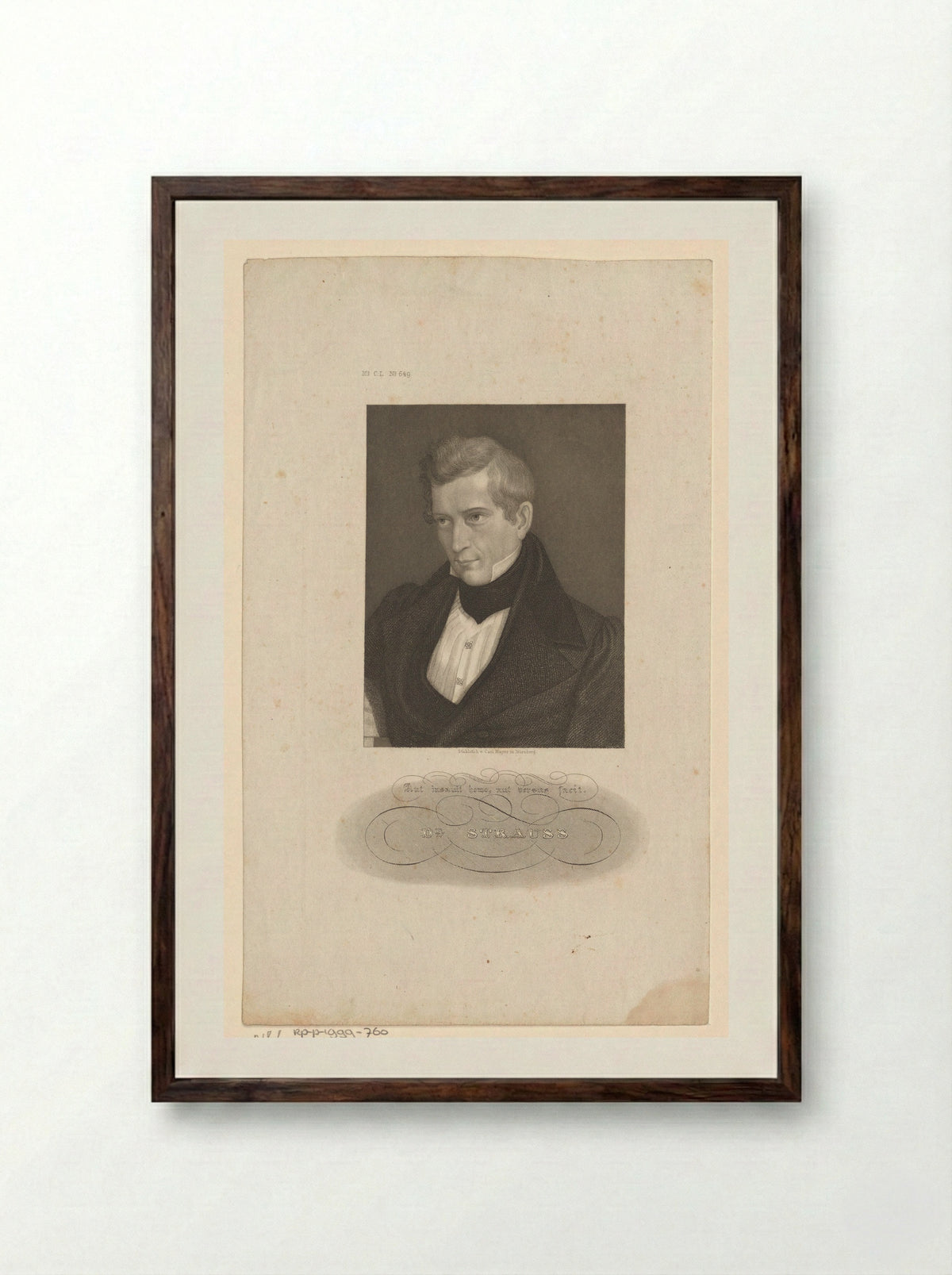 Portrait of David Friedrich Strauss - Bibliographisches Institut - Framed Print Dark Wood