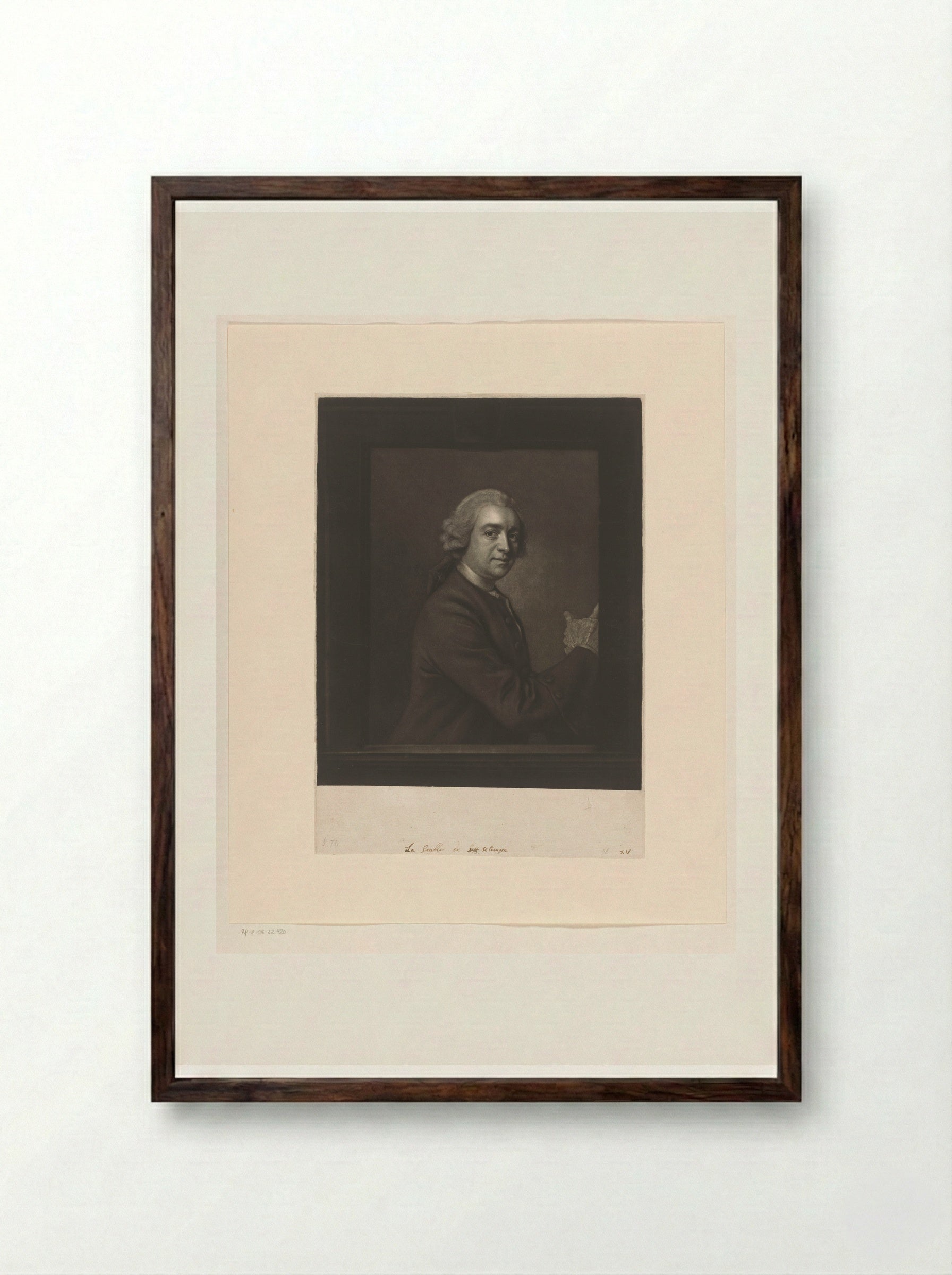 Portrait of David Garrick - James McArdell - Framed Print Dark Wood