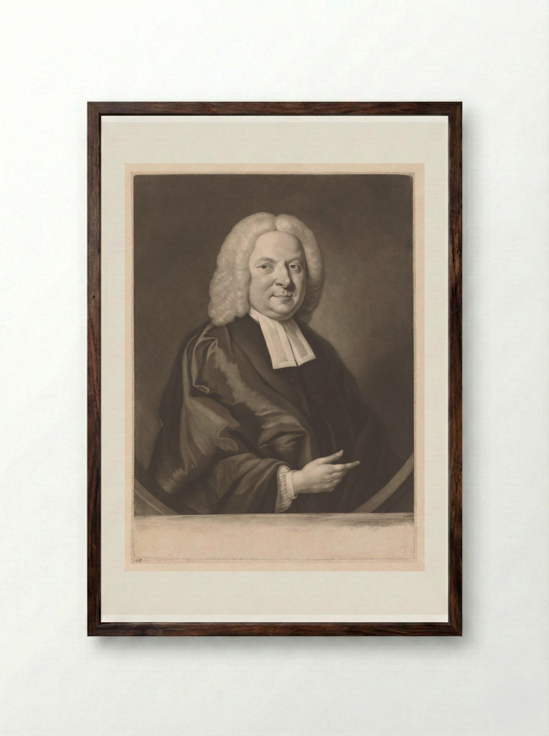 Portrait of David Jennings - James McArdell - Framed Print Dark Wood