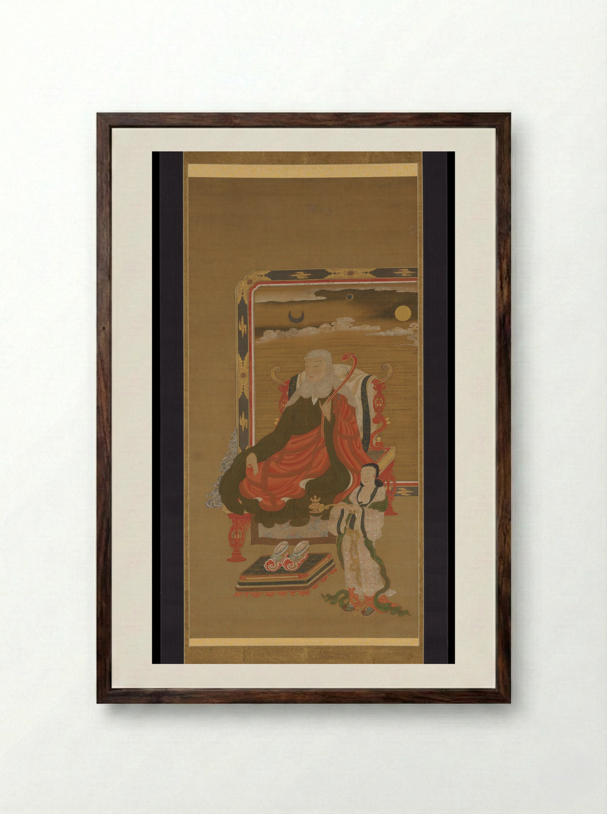 Portrait of Dengyō Daishi (Saichō) - Fine Art Print - Framed Print Dark Wood