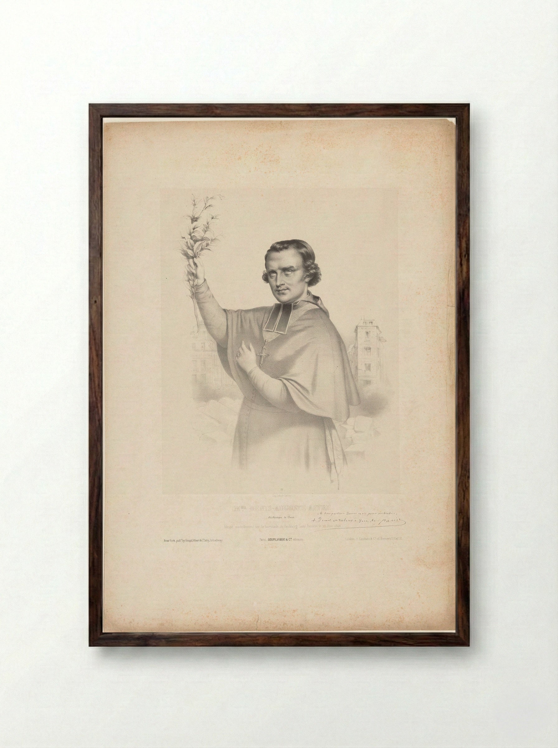 Portrait of Denis Auguste Affre, Archbishop of Paris - Marie Alexandre Alophe - Framed Print Dark Wood