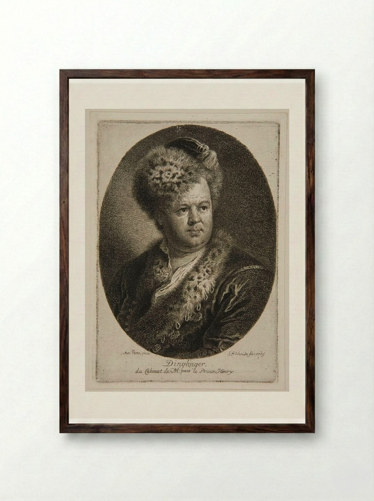 Portrait of Dinglinger - Georg Friedrich Schmidt - Framed Print Dark Wood