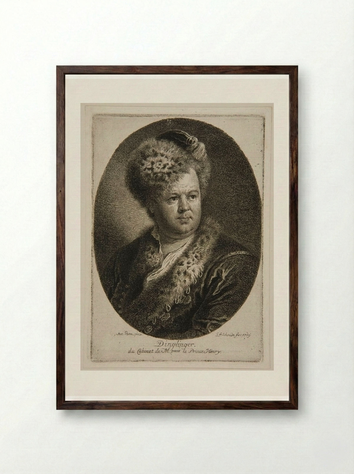 Portrait of Dinglinger - Georg Friedrich Schmidt - Framed Print Dark Wood