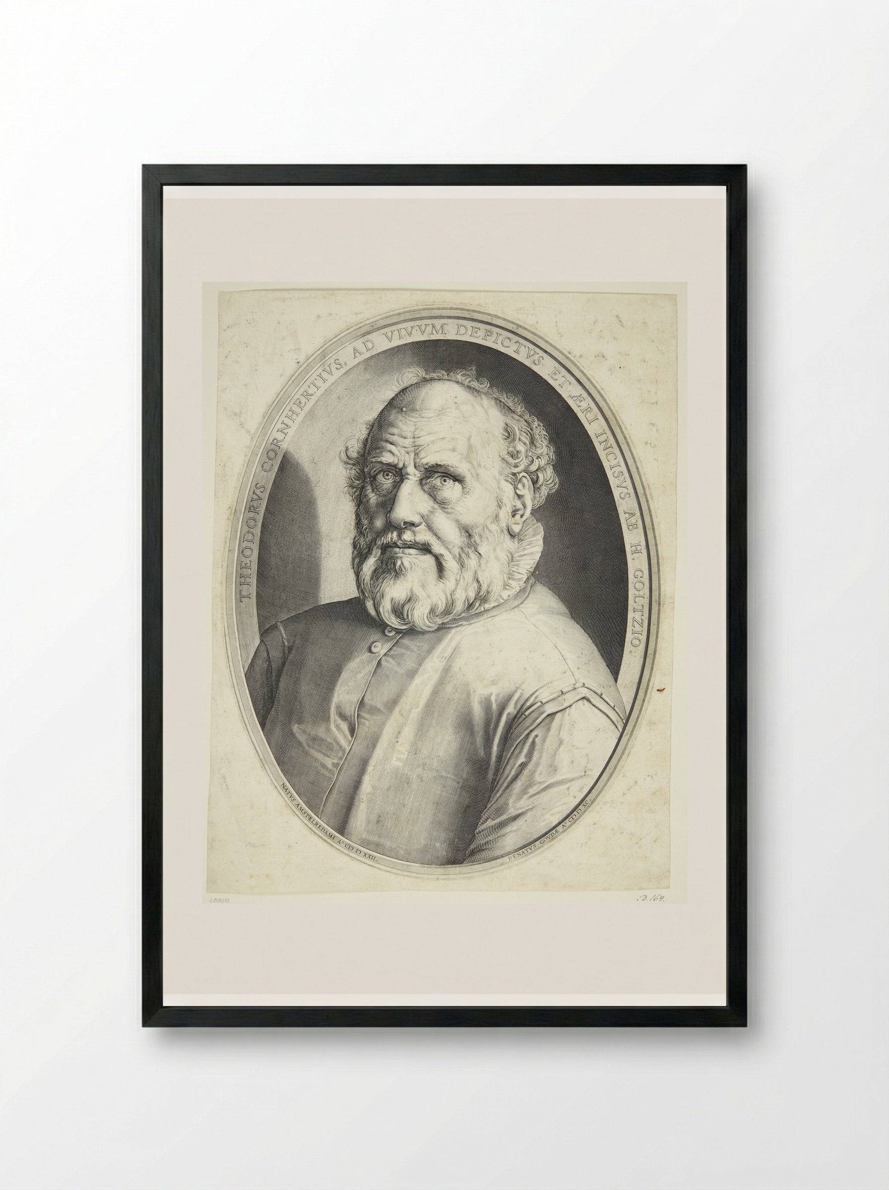 Portrait of Dirck Volkertsz. Coornhert - Hendrick Goltzius - Framed Print Black