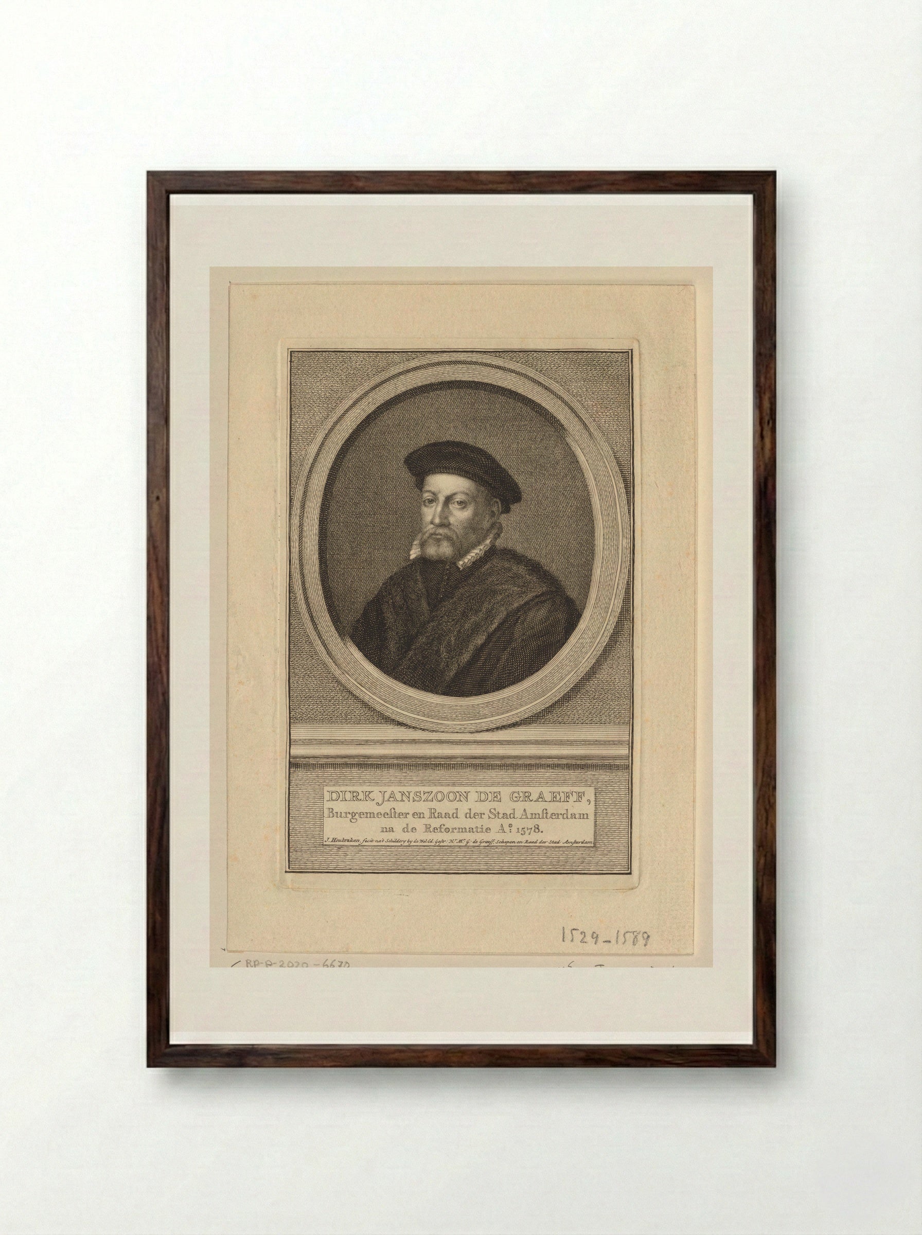 Portrait of Dirk Janszoon de Graeff - Jacob Houbraken - Framed Print Dark Wood